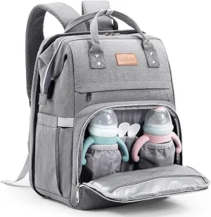 Diaper Bag Backpack Large Capacity Diaper Bag with Changing Pad for Boy Girl Travel for Moms Dads Baby Registry Search Shower Gifts Waterproof Gray