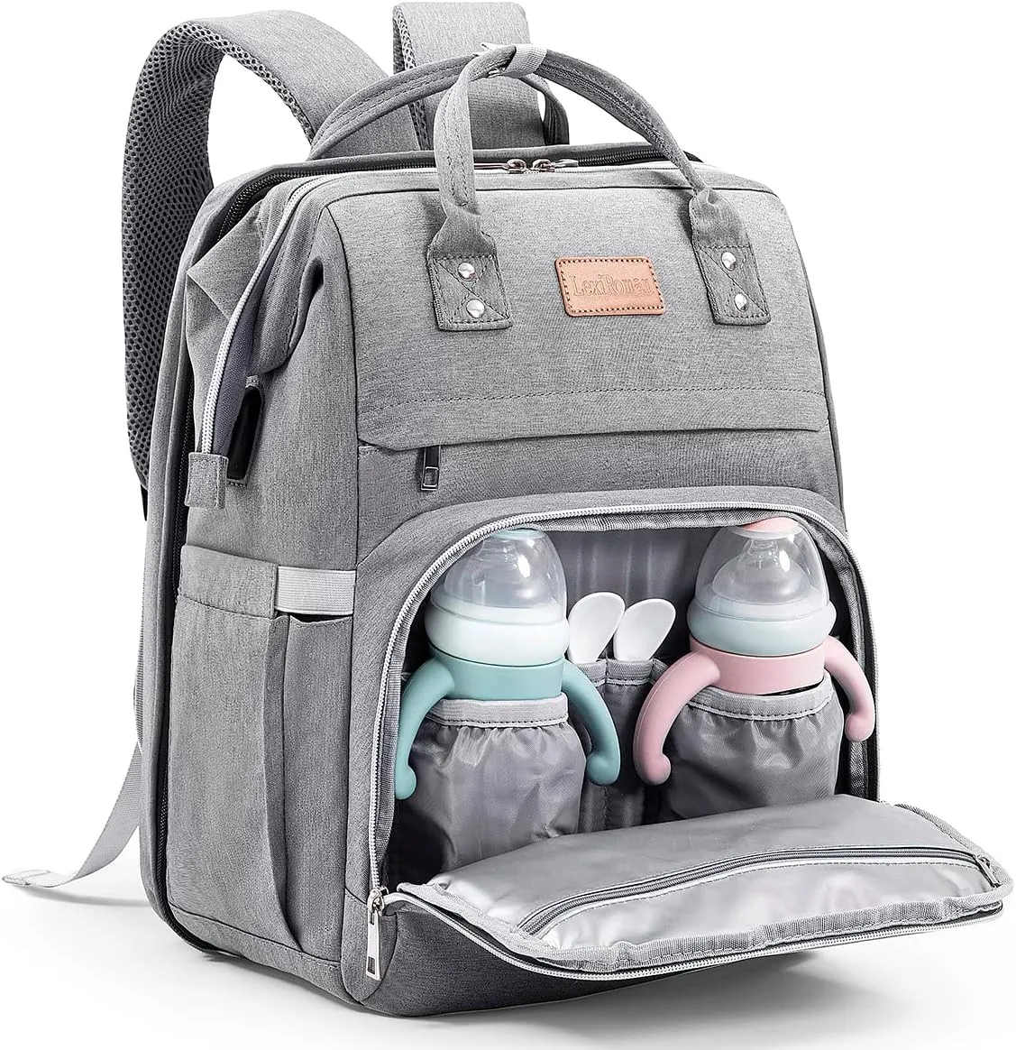Diaper Bag Backpack Large Capacity Diaper Bag with Changing Pad for Boy Girl Travel for Moms Dads Baby Registry Search Shower Gifts Waterproof Gray