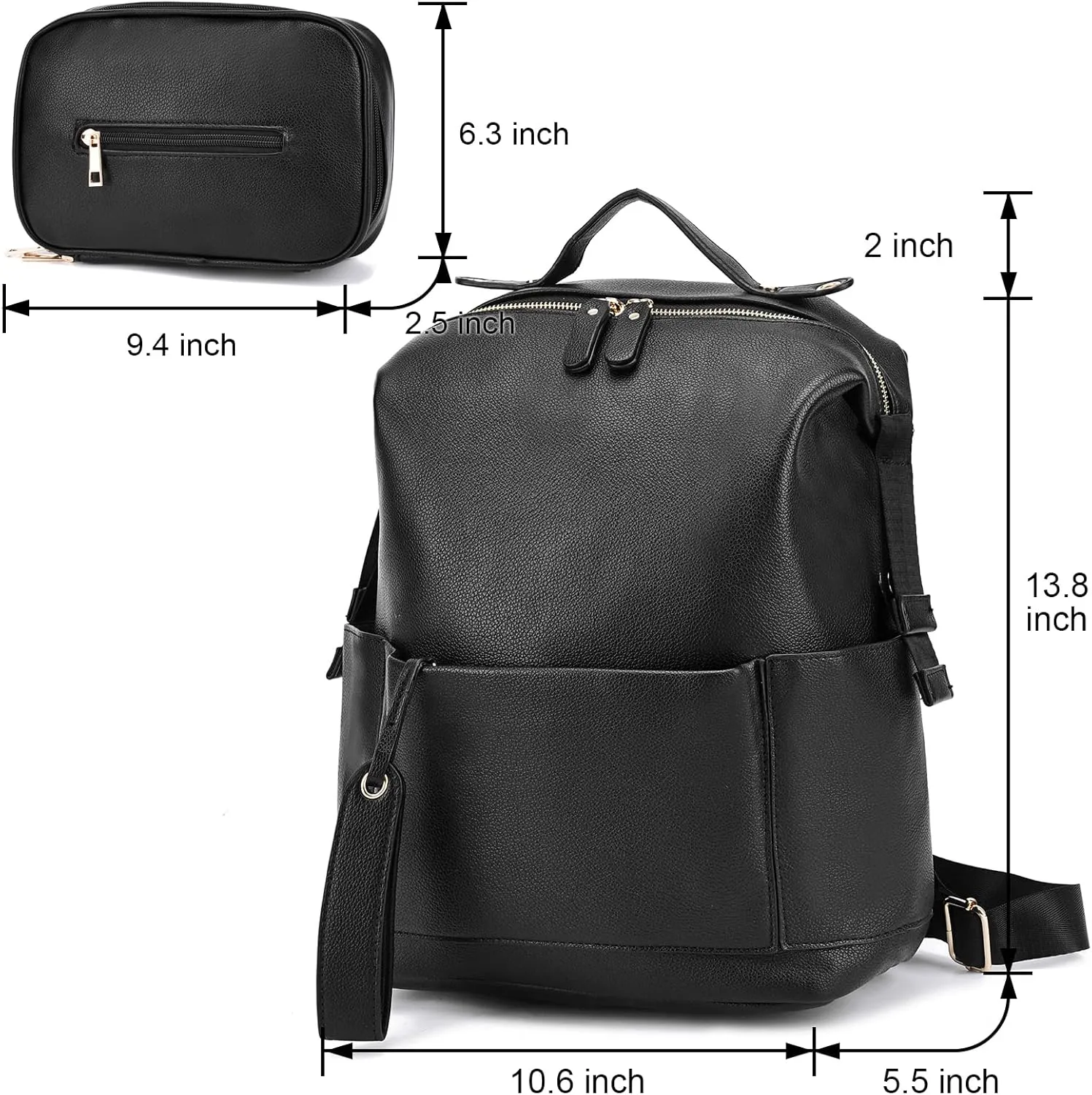 Diaper Bag Backpack Leather Backpack for Women Travel Dad Mother Outdoor Backpack with Changing Pad Stroller Straps(2 pieces) Khaki