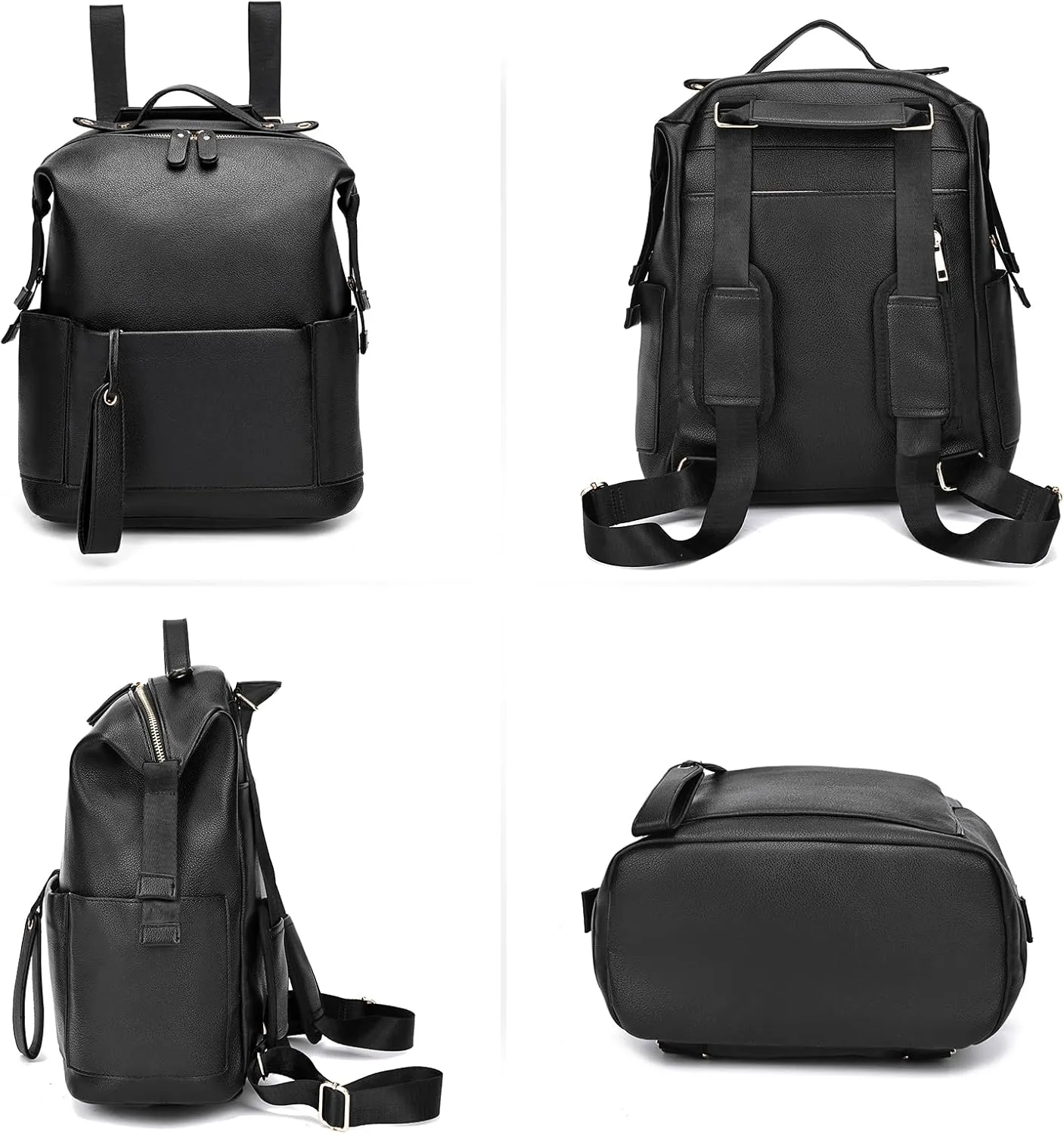 Diaper Bag Backpack Leather Backpack for Women Travel Dad Mother Outdoor Backpack with Changing Pad Stroller Straps(2 pieces) Khaki