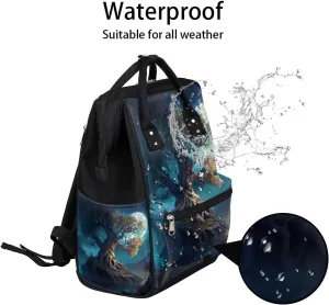 Diaper Bag Backpack Moon Tree Of Life Baby Bag for Boys& Girls, Waterproof Mummy Bag, Baby Nappy Changing Bags, Large Capacity Tote Handbags Casual Travel Backpacks for Mom Dad Unisex