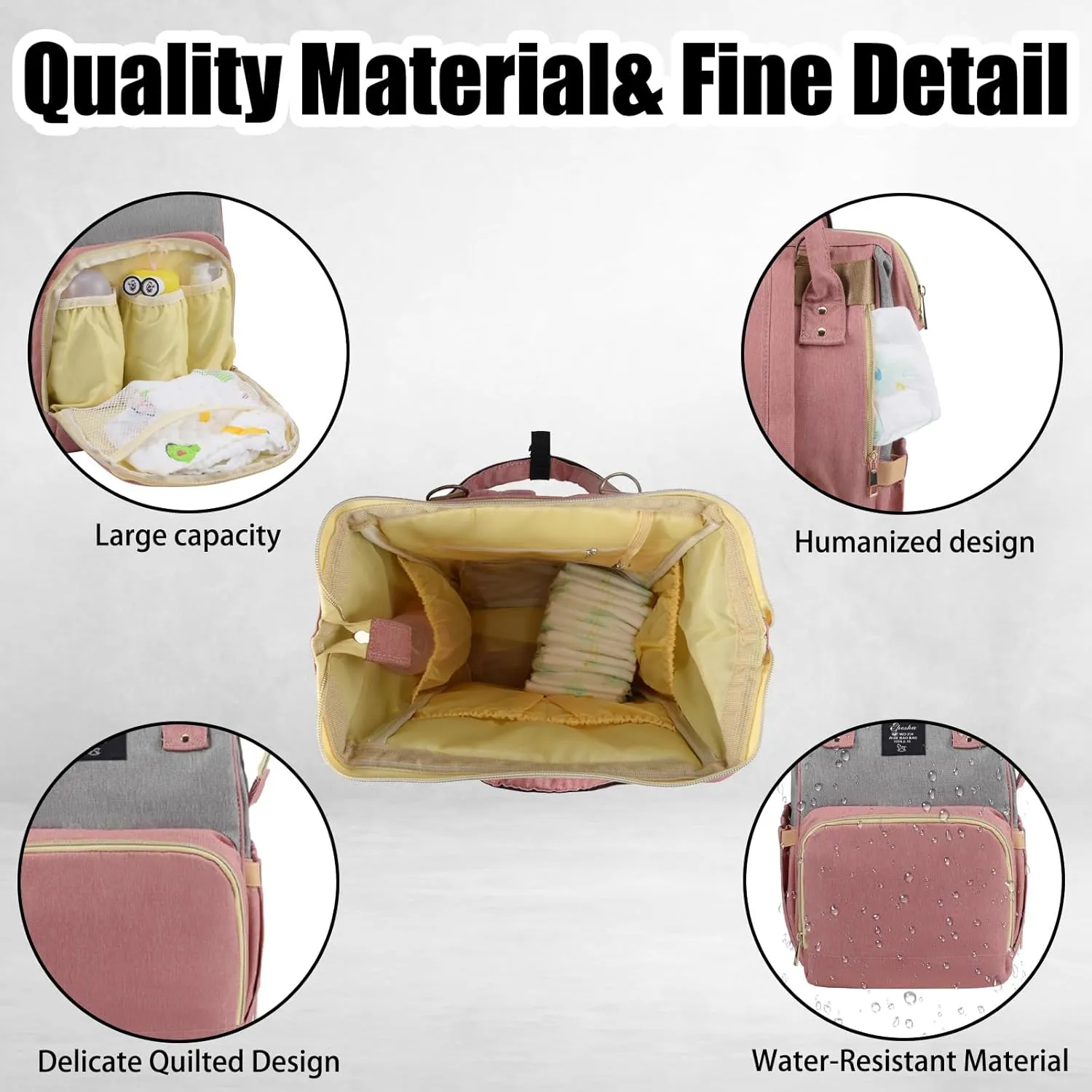 Diaper Bag Backpack Multifunction Large Bags with Changing Pad & Stroller Straps Pacifier Case Unisex (dusty pink)
