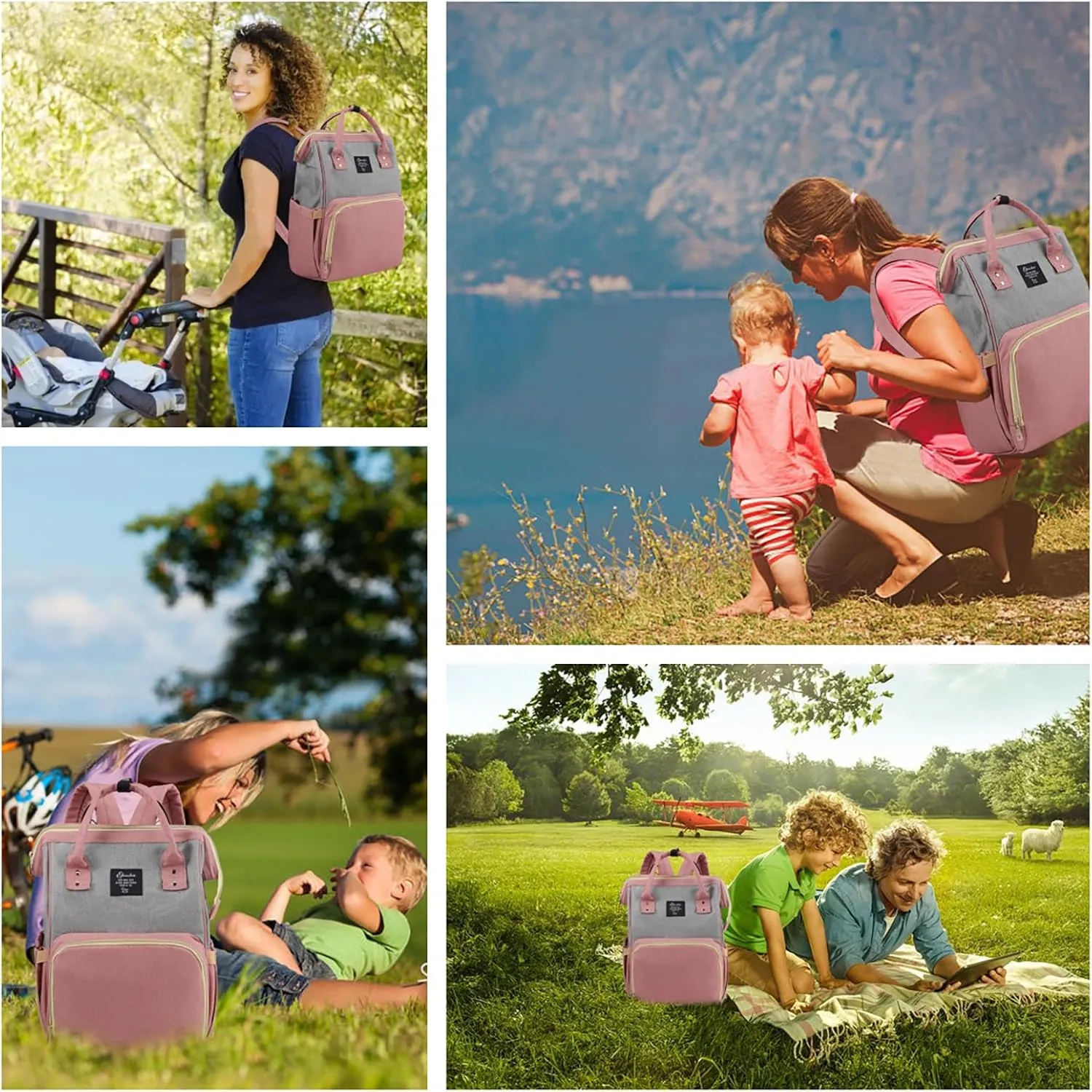 Diaper Bag Backpack Multifunction Large Bags with Changing Pad & Stroller Straps Pacifier Case Unisex (dusty pink)
