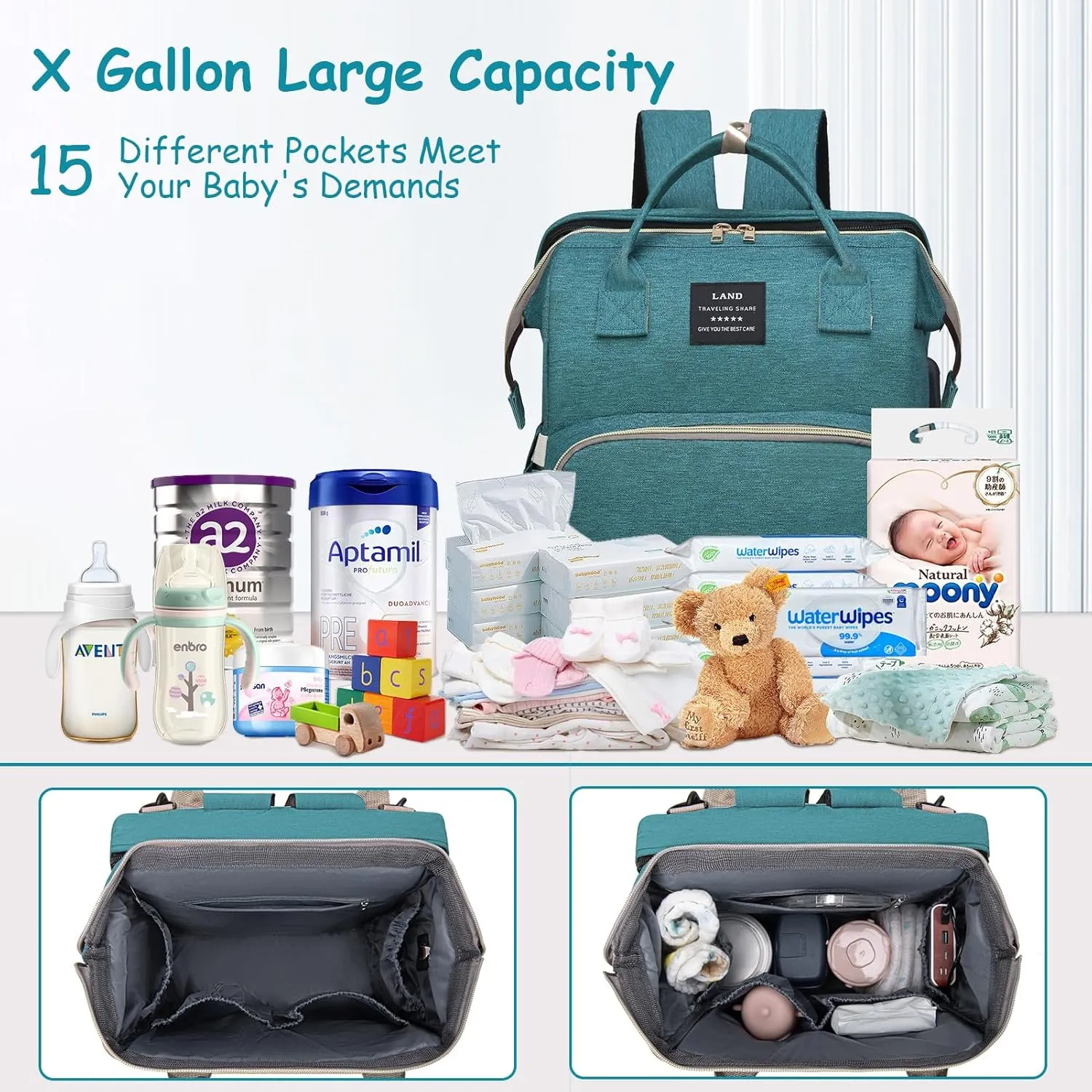 Diaper Bag Backpack, Multifunctional Baby Diaper Bag, Diaper Changing Station for Boys Girls, Large Capacity Travel Baby Bag for Mom Dad