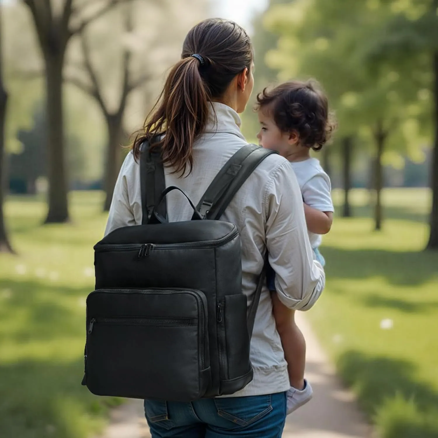 Diaper Bag Backpack, Neoprene Bag Backpack, Large Diaper Backpack with 16 Diaper Bag Organizers, 4 Insulated Pockets, Lighweight Travel Baby Bag with Changing Pad for Mom & Dad, Black