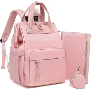Diaper Bag Backpack with Changing Pad & Pacifier Case – One-Handed Convenience, Fits 15.6" Laptop, Cute Baby Bag for Girls & Boys, Perfect Baby Shower for Mom & Dad, Pink