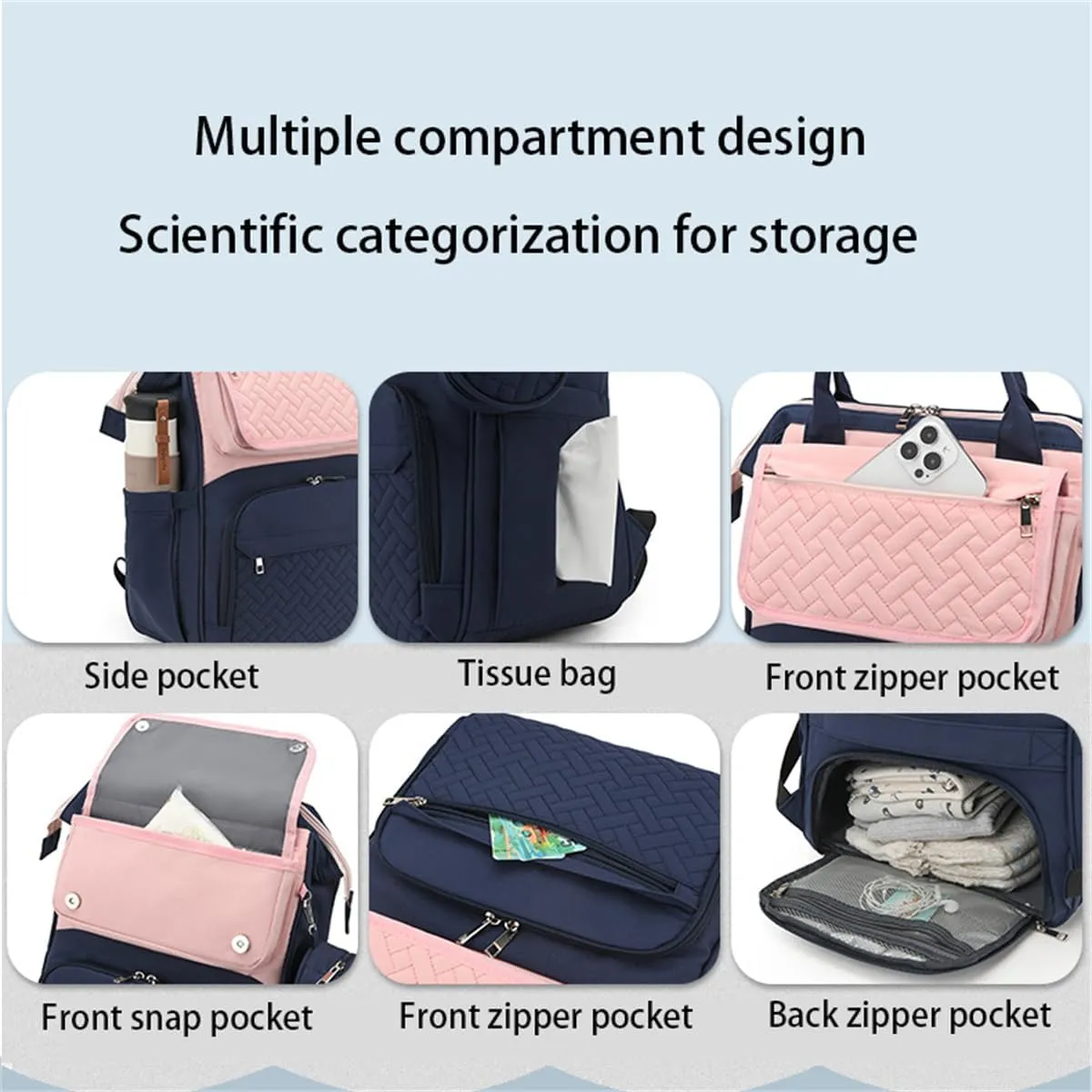 Diaper Bag Backpack with Changing Pad Pacifier Case, Diaper Bag Backpack for Dad and Mom, Maternity Bag Organizer (Grey)