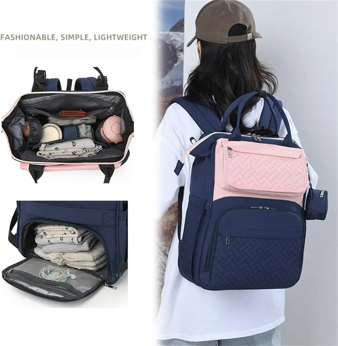 Diaper Bag Backpack with Changing Pad Pacifier Case, Diaper Bag Backpack for Dad and Mom, Maternity Bag Organizer (Grey)