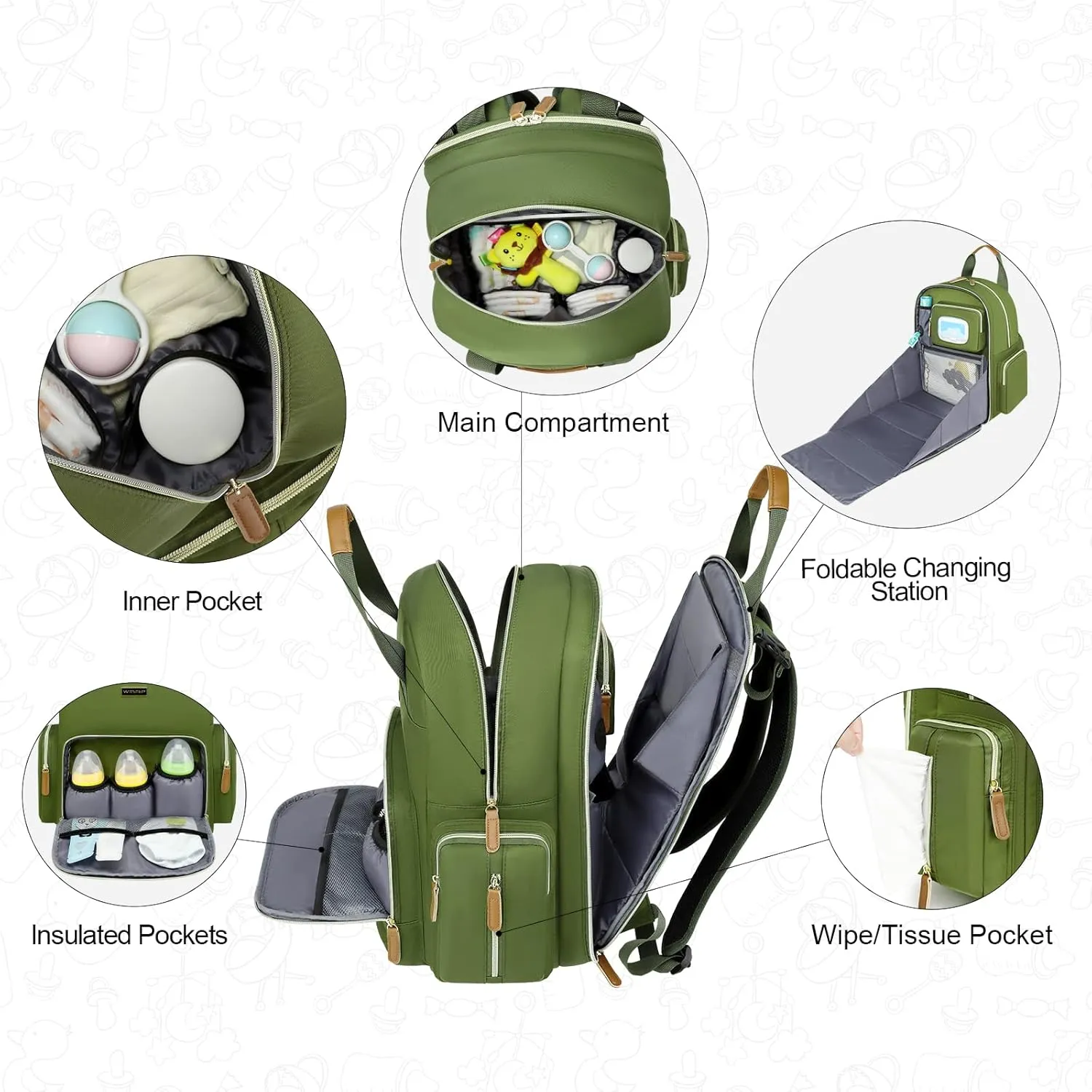 Diaper Bag Backpack with Changing Station, Baby Diaper Bag Organizer for Moms Dads Large Baby Changing Bags