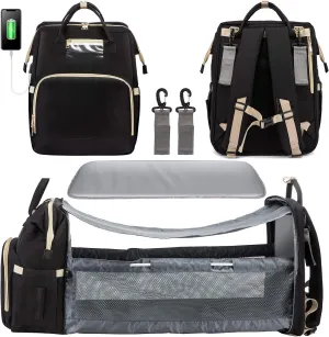 Diaper Bag Backpack with Changing Station, Large Baby Diaper Bag, Multifunctional Travel Diaper Waterproof Backpack for Baby Boy & Girls, Travel Nappy Bag with USB Charging Port, Black
