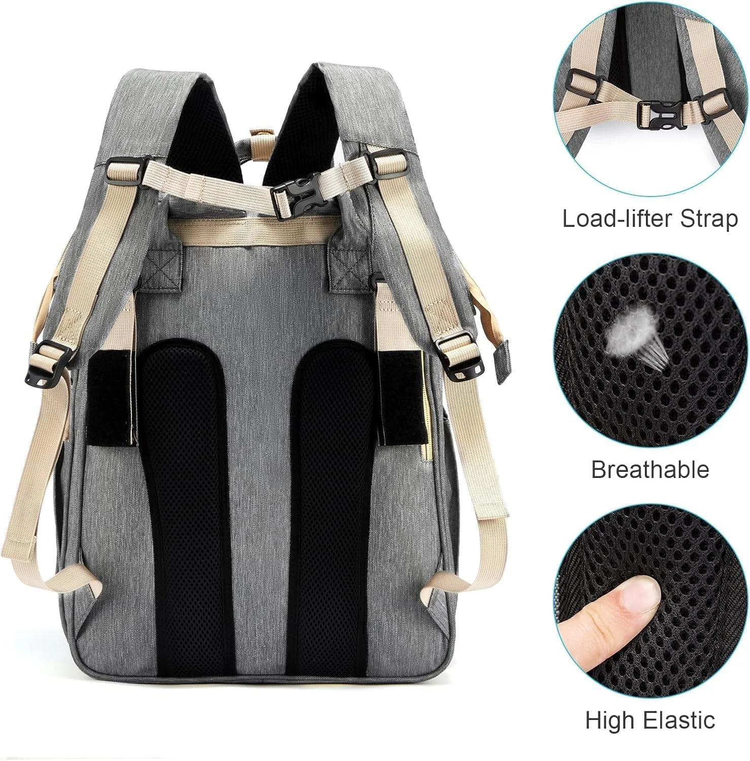 Diaper Bag Backpack with Changing Station, Large Baby Diaper Bag, Multifunctional Travel Diaper Waterproof Backpack for Baby Boy & Girls, Travel Nappy Bag with USB Charging Port, Grey