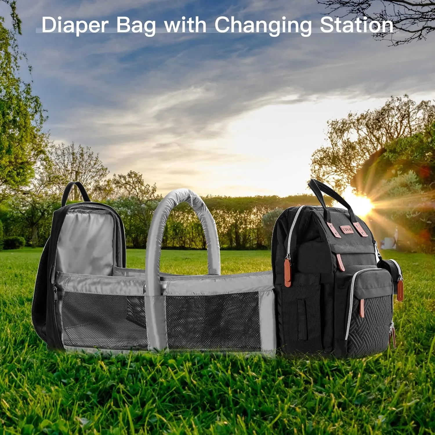 Diaper Bag Backpack with Changing Station, Large Diaper Bag, Multifunctional Diaper Bag, Baby Bags, Baby Backpack, Black