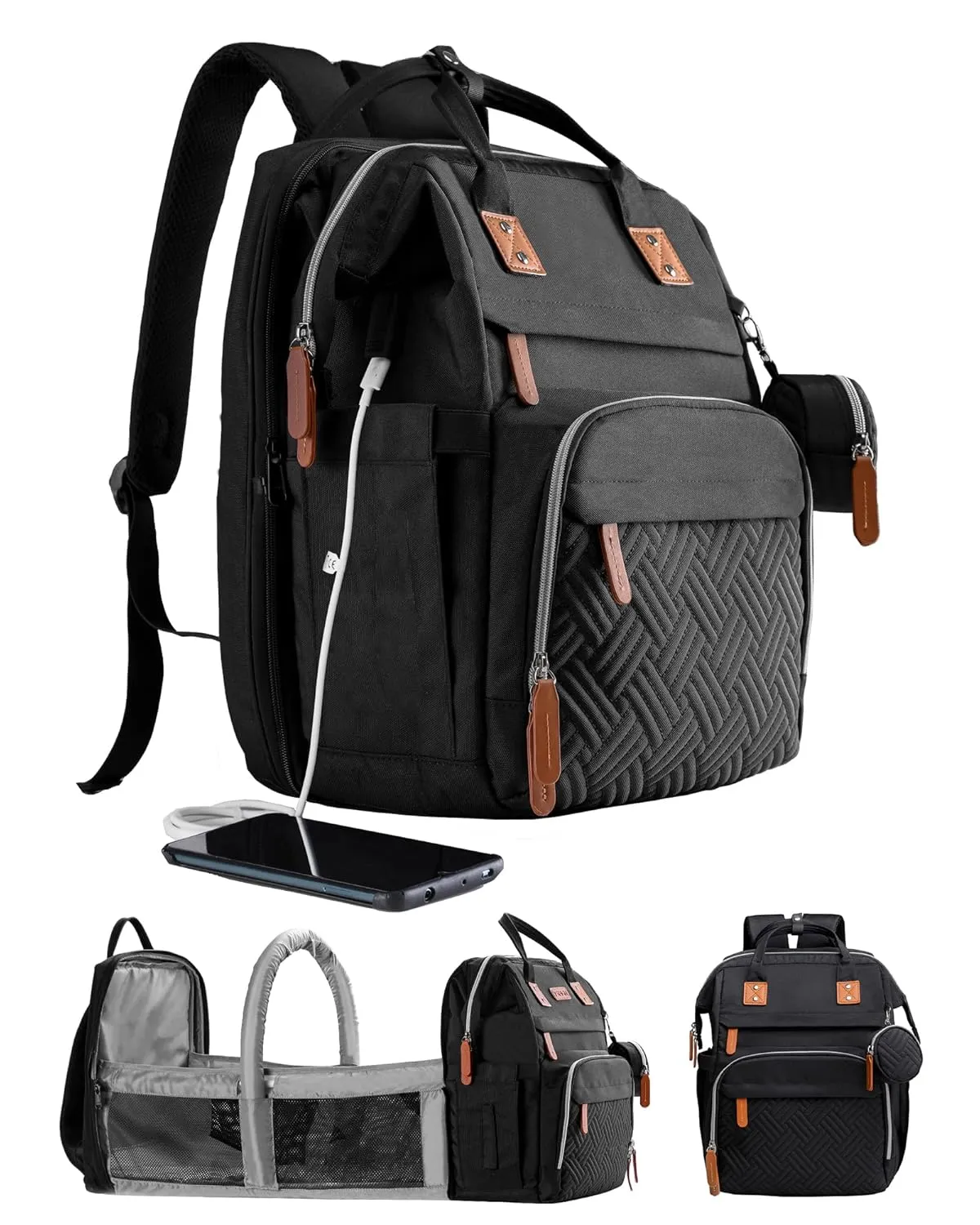 Diaper Bag Backpack with Changing Station, Large Diaper Bag, Multifunctional Diaper Bag, Baby Bags, Baby Backpack, Black