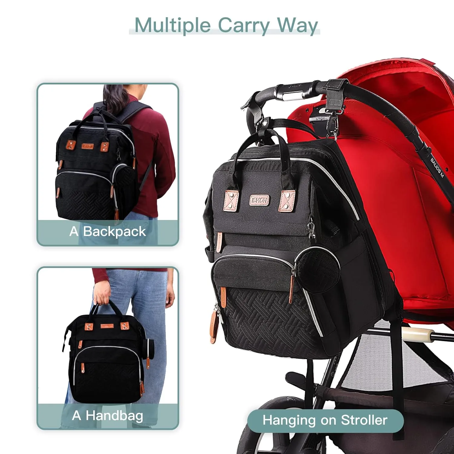 Diaper Bag Backpack with Changing Station, Large Diaper Bag, Multifunctional Diaper Bag, Baby Bags, Baby Backpack, Black