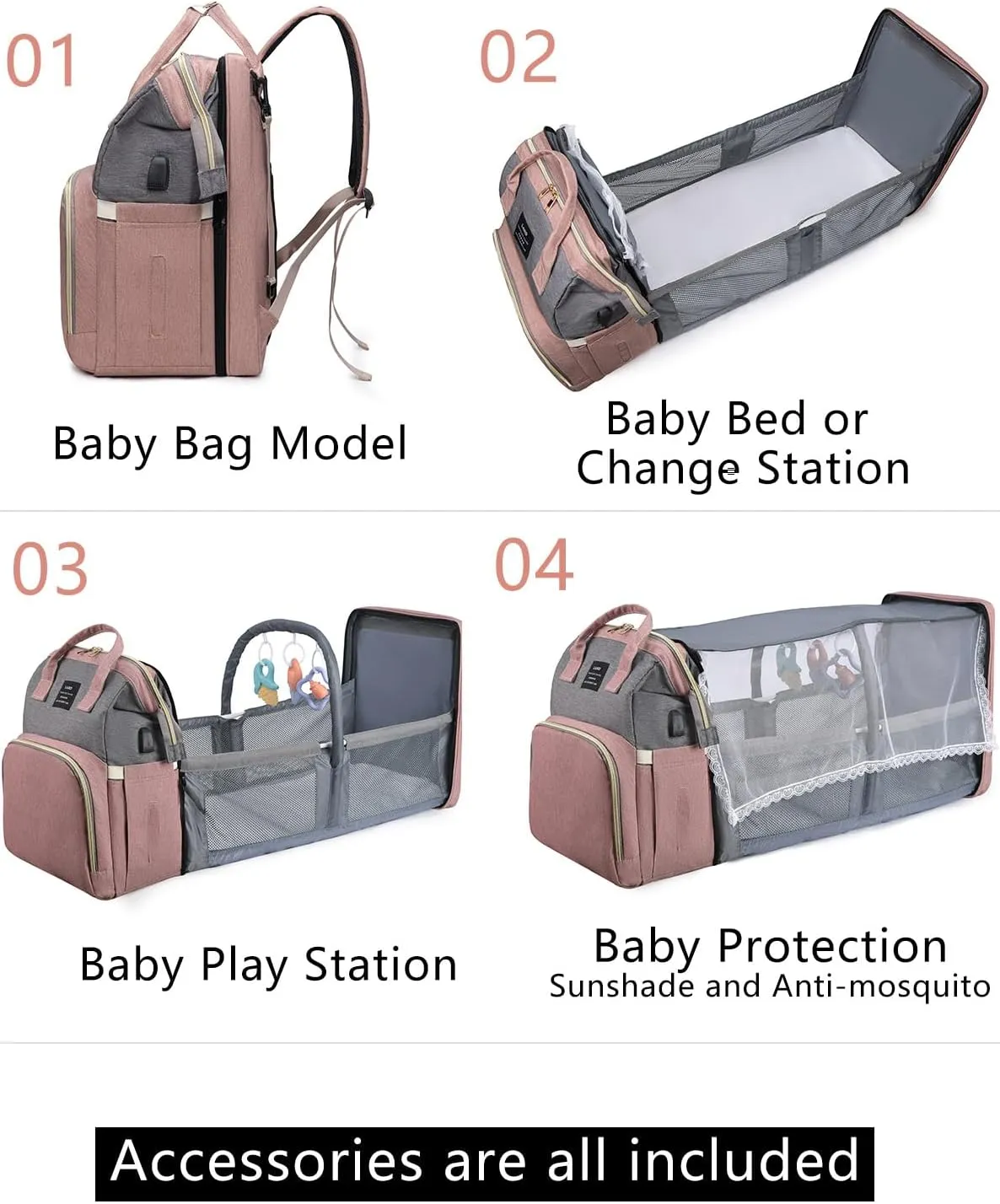 Diaper Bag Backpack with Changing Station: Pink Baby Toddler Bags for Girls Boys Women Large Big Travel Backpack Pañaleras Modernas Para Bebe Niña Newborn Essentials Mom Must Haves Baby Registry
