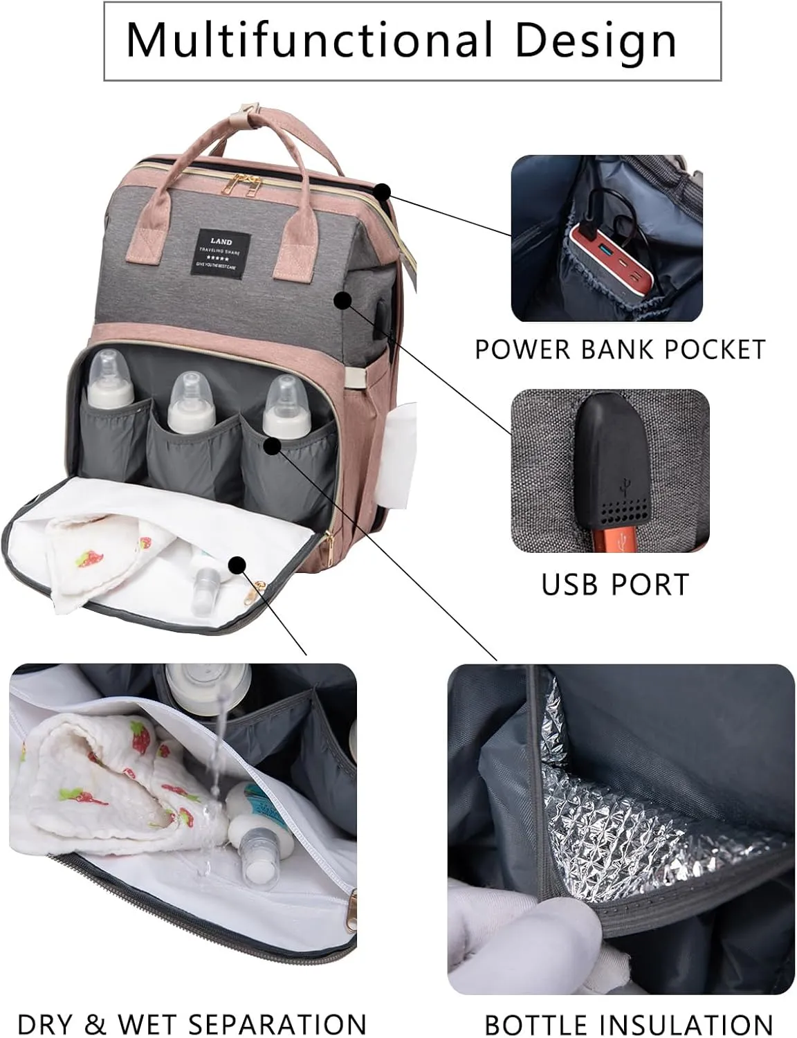 Diaper Bag Backpack with Changing Station: Pink Baby Toddler Bags for Girls Boys Women Large Big Travel Backpack Pañaleras Modernas Para Bebe Niña Newborn Essentials Mom Must Haves Baby Registry