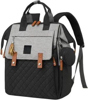 Diaper Bag Backpack with Pacifier Case, Diaper Bag Backpack for Women Large Capacity with Insulated Pockets (Black grey)