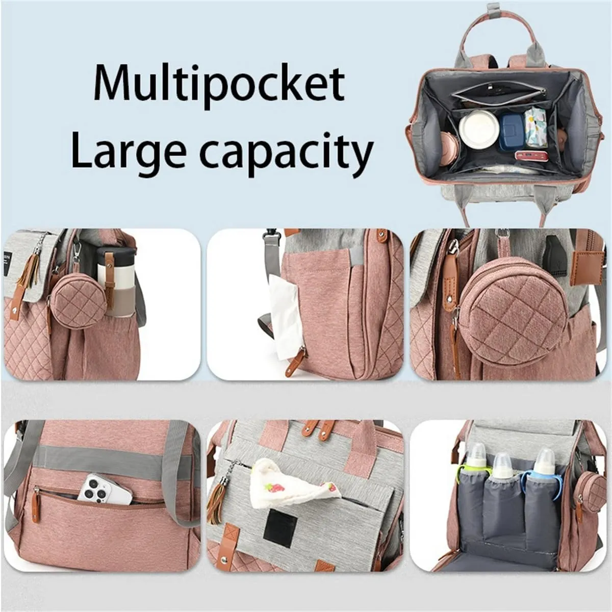 Diaper Bag Backpack with Pacifier Case, Diaper Bag Backpack for Women Large Capacity with Insulated Pockets (Black grey)