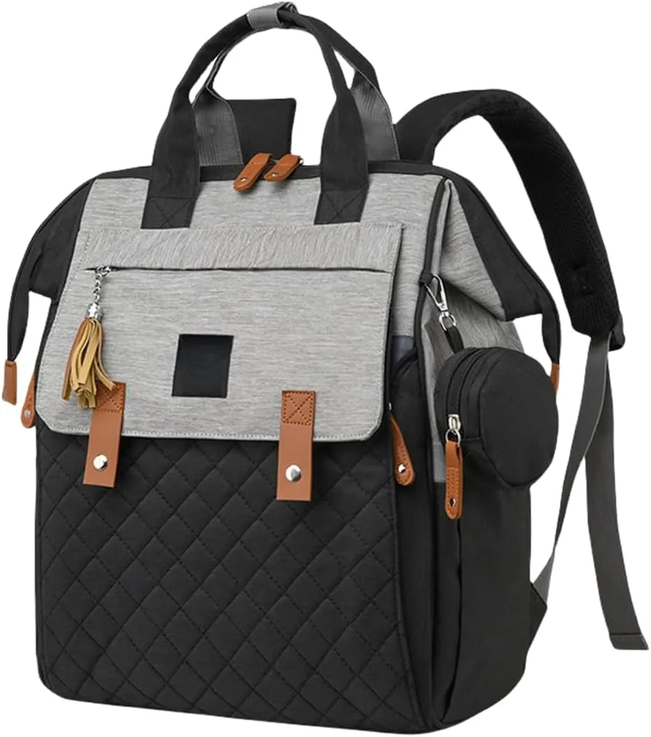 Diaper Bag Backpack with Pacifier Case, Diaper Bag Backpack for Women Large Capacity with Insulated Pockets (Black grey)