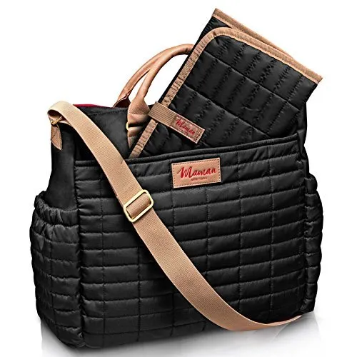 Diaper Bag- by Maman - with Matching Changing Pad - Stylish Designer Tote for Moms - for Baby Boys and Girls - DESIGN PATENT PENDING