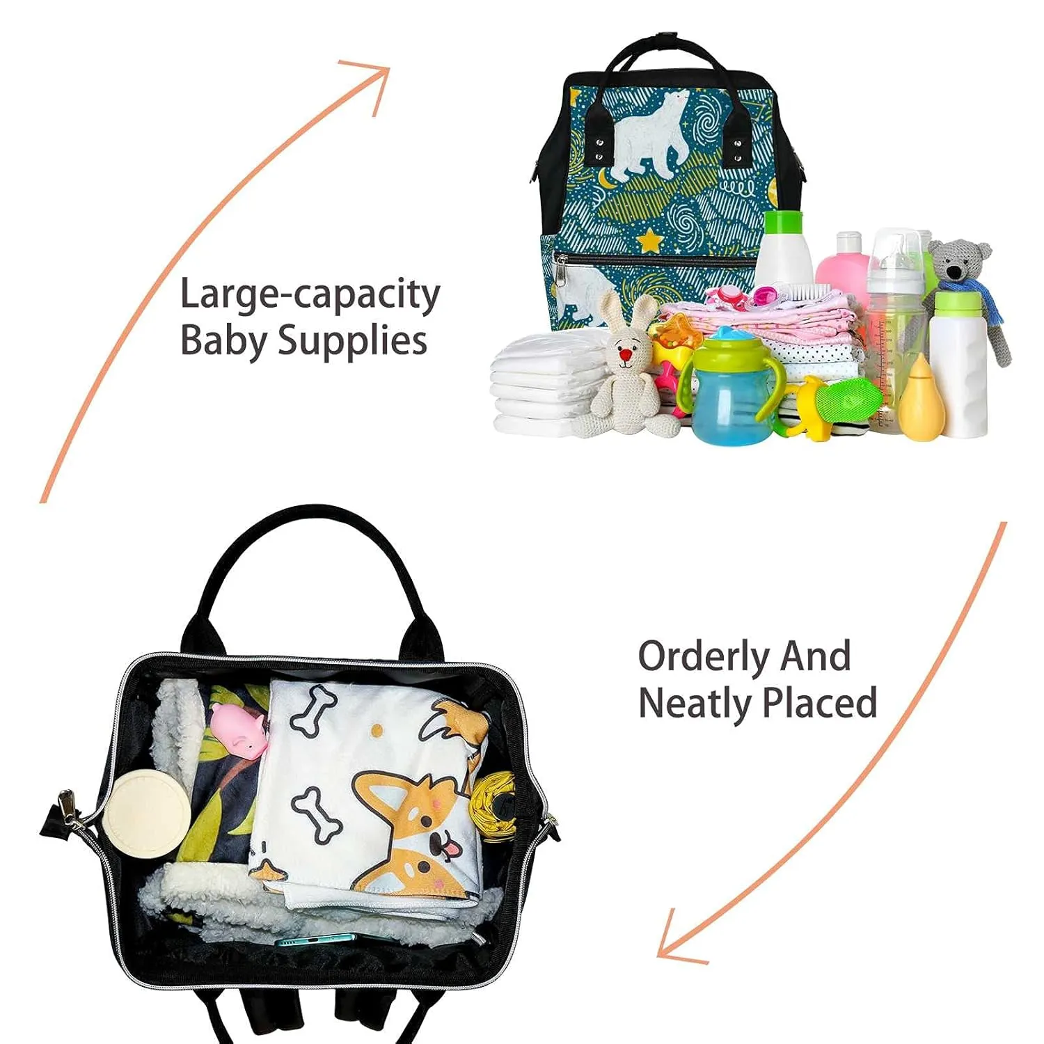 Diaper Bag Mummy Backpack Polar Bears Moon Stars Galaxy Night Multifunction Baby Nappy Bag Large Capacity Nursing Bags Waterproof Travel Backpack