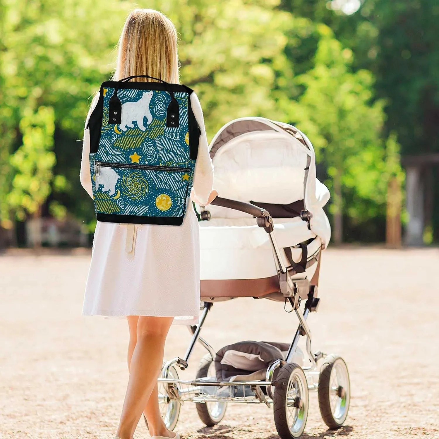 Diaper Bag Mummy Backpack Polar Bears Moon Stars Galaxy Night Multifunction Baby Nappy Bag Large Capacity Nursing Bags Waterproof Travel Backpack