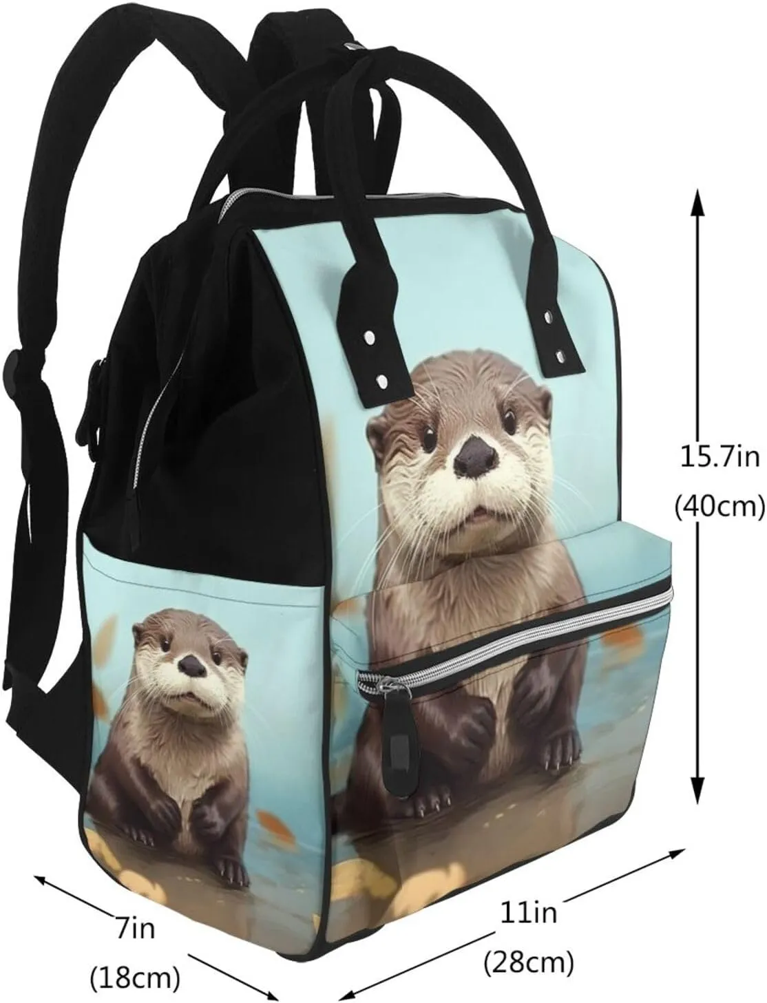 Diaper Bag Nappy Backpack Baby Bag Black and White Octopus and Ship Mummy Backpack Multifunction Changing Bags for Travel, Cute Otter, One Size