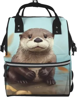 Diaper Bag Nappy Backpack Baby Bag Black and White Octopus and Ship Mummy Backpack Multifunction Changing Bags for Travel, Cute Otter, One Size