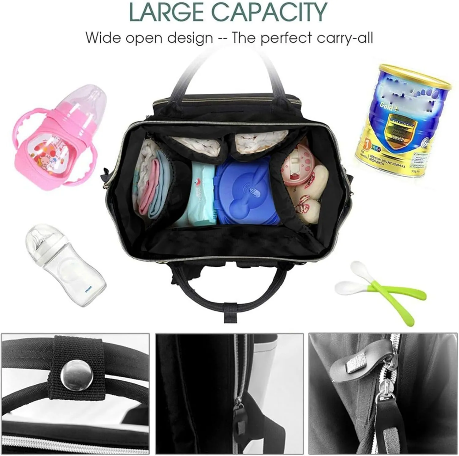 Diaper Bag Nappy Backpack Baby Bag Black and White Octopus and Ship Mummy Backpack Multifunction Changing Bags for Travel, Cute Otter, One Size