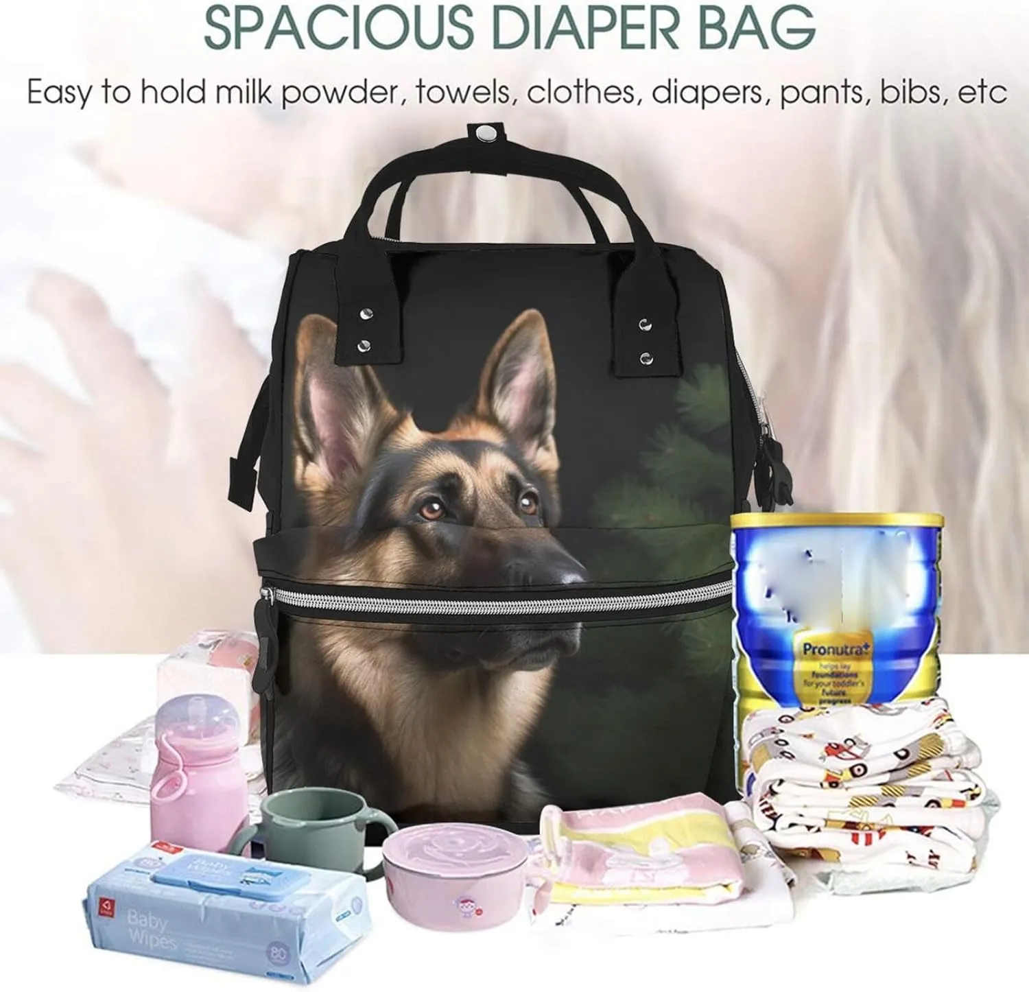 Diaper Bag Nappy Backpack Baby Bag Golden retriever Mummy Backpack Multifunction Changing Bags for Travel, German Shepherd, One Size