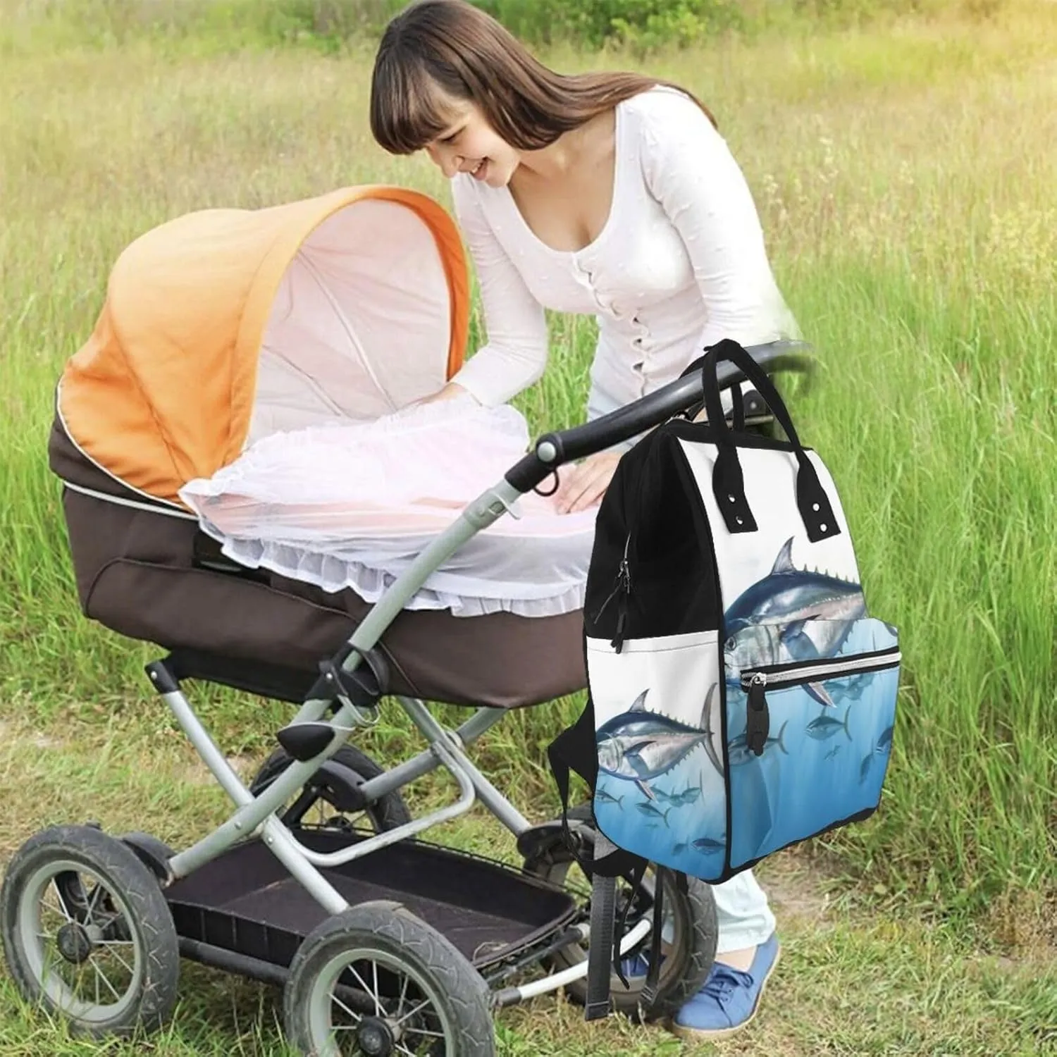 Diaper Bag Nappy Backpack Baby Bag Opossum and Roses Mummy Backpack Multifunction Changing Bags for Travel, Bluefin Tuna Thunnus, One Size