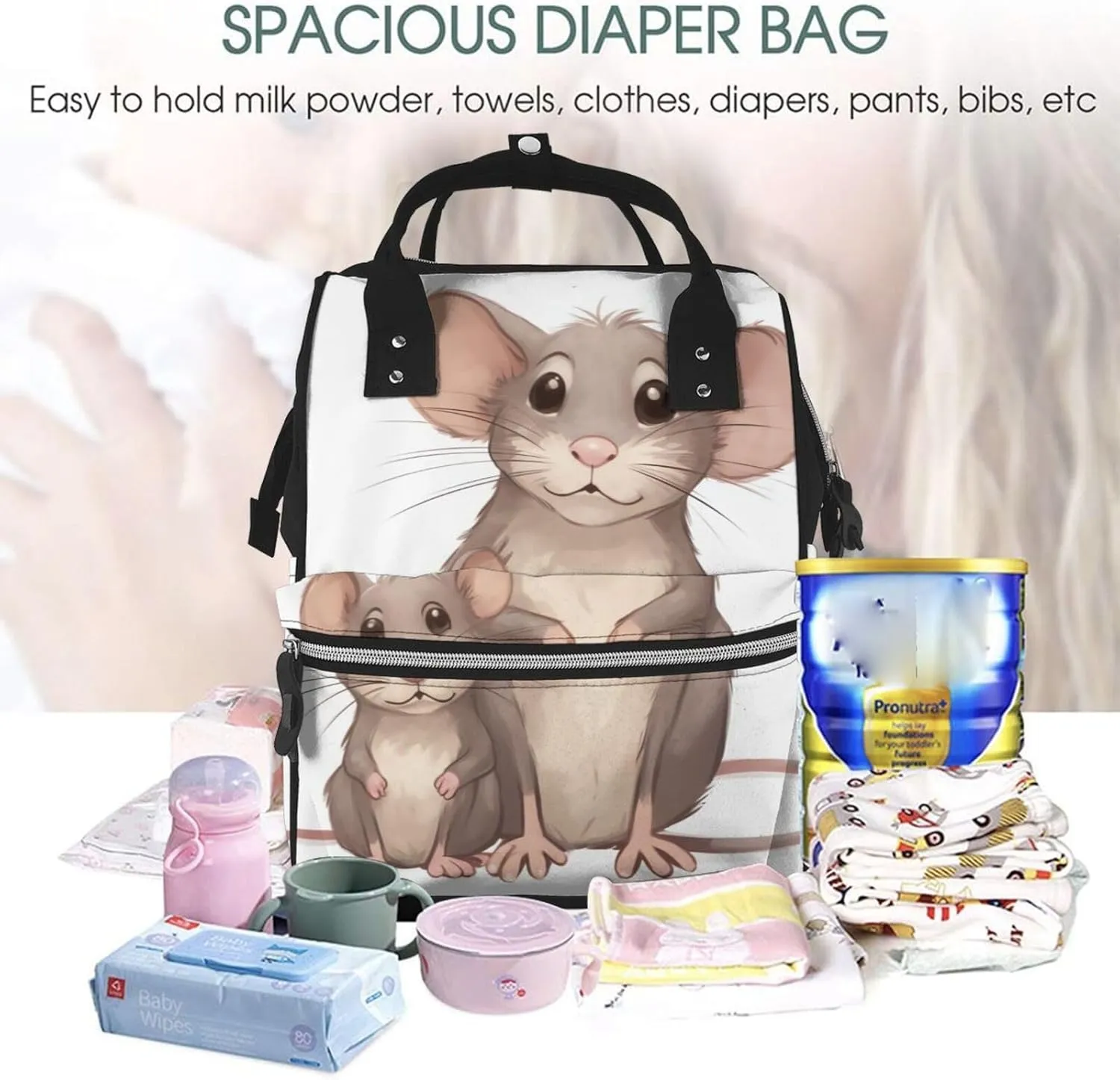 Diaper Bag Nappy Backpack Baby Bag Squirrel Animal Mummy Backpack Multifunction Changing Bags for Travel, Mother and Child Rats, One Size