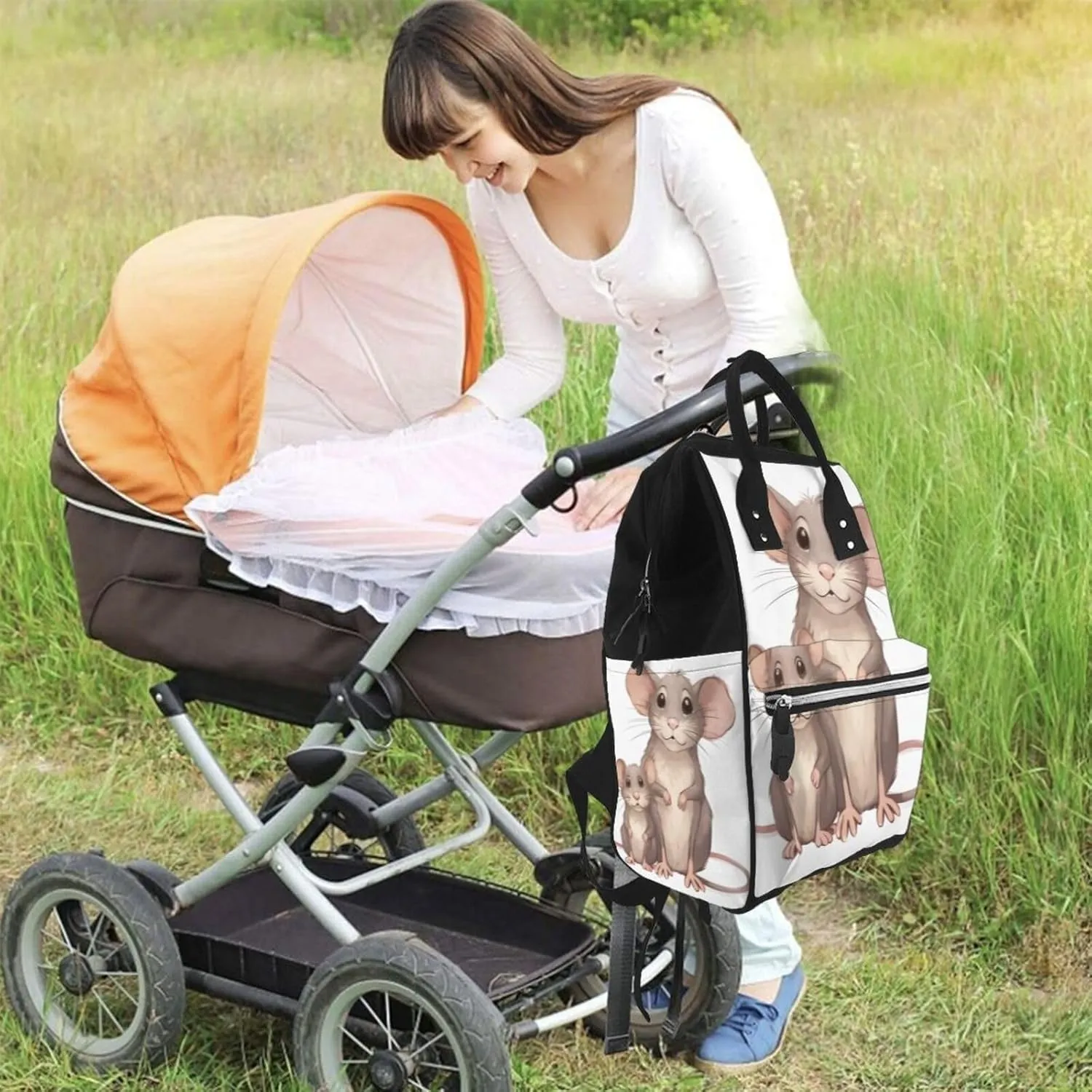Diaper Bag Nappy Backpack Baby Bag Squirrel Animal Mummy Backpack Multifunction Changing Bags for Travel, Mother and Child Rats, One Size