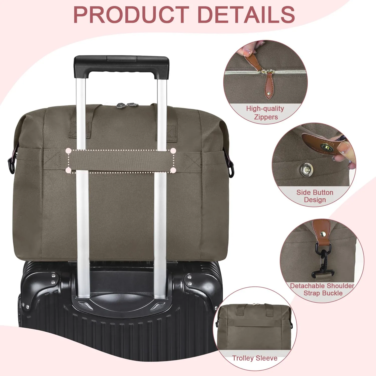 Diaper Bag Tote, Diaper Baby Bags with Pacifier Case, Shoulder Straps, Stroller Clips, Waterproof Large Mommy Bag Maternity Bag Travel Baby Bag for Mom and Dad, khaki