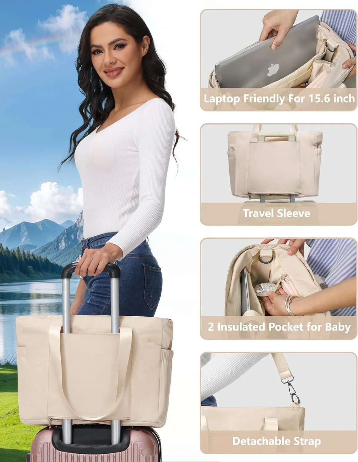 Diaper Bag Tote with Compartments Multi Pocket Baby Bag with zipper for Travel Nurse Work Laptop Dance Travel