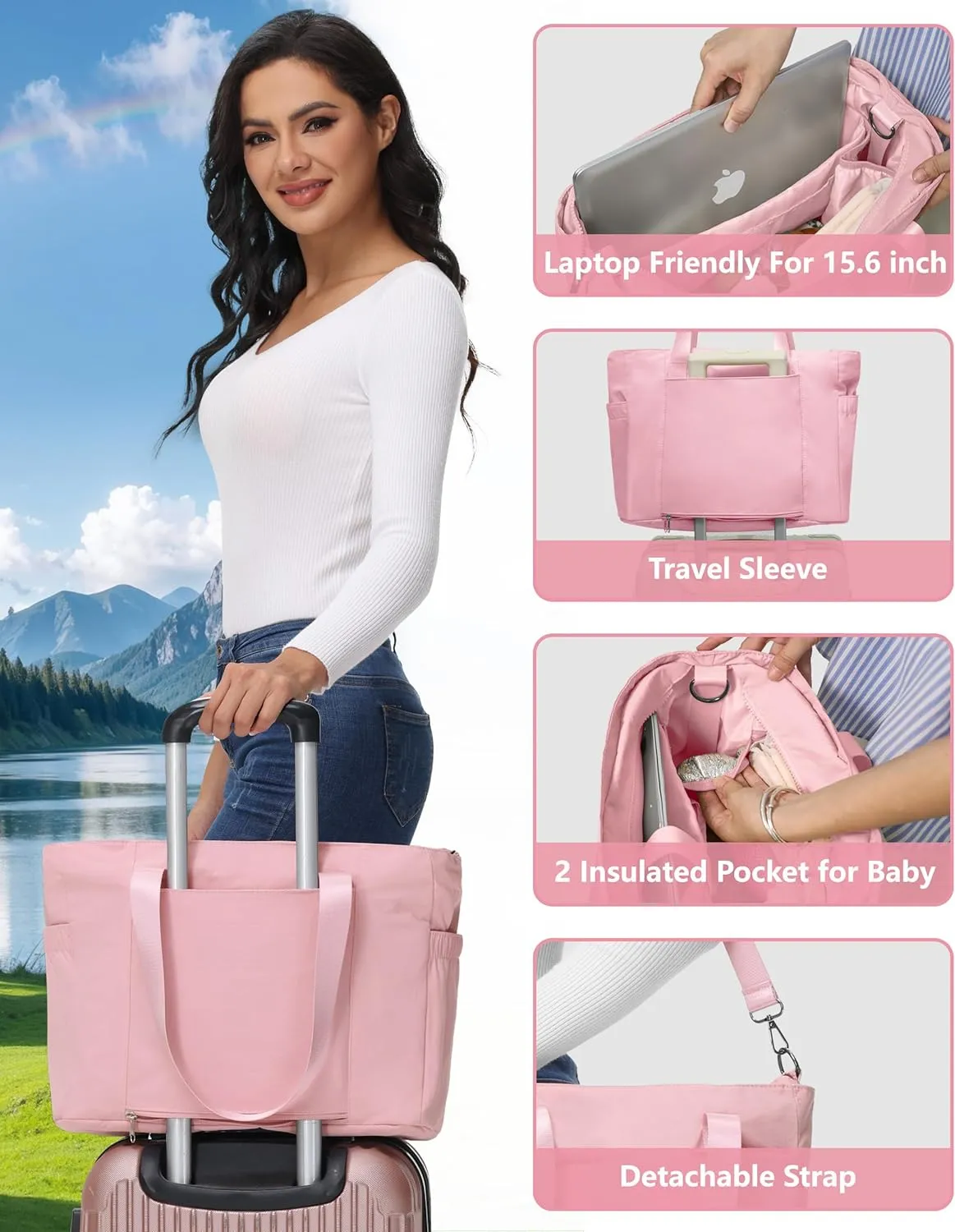 Diaper Bag Tote with Compartments Multi Pocket Baby Bag with zipper for Travel Nurse Work Laptop Dance Travel