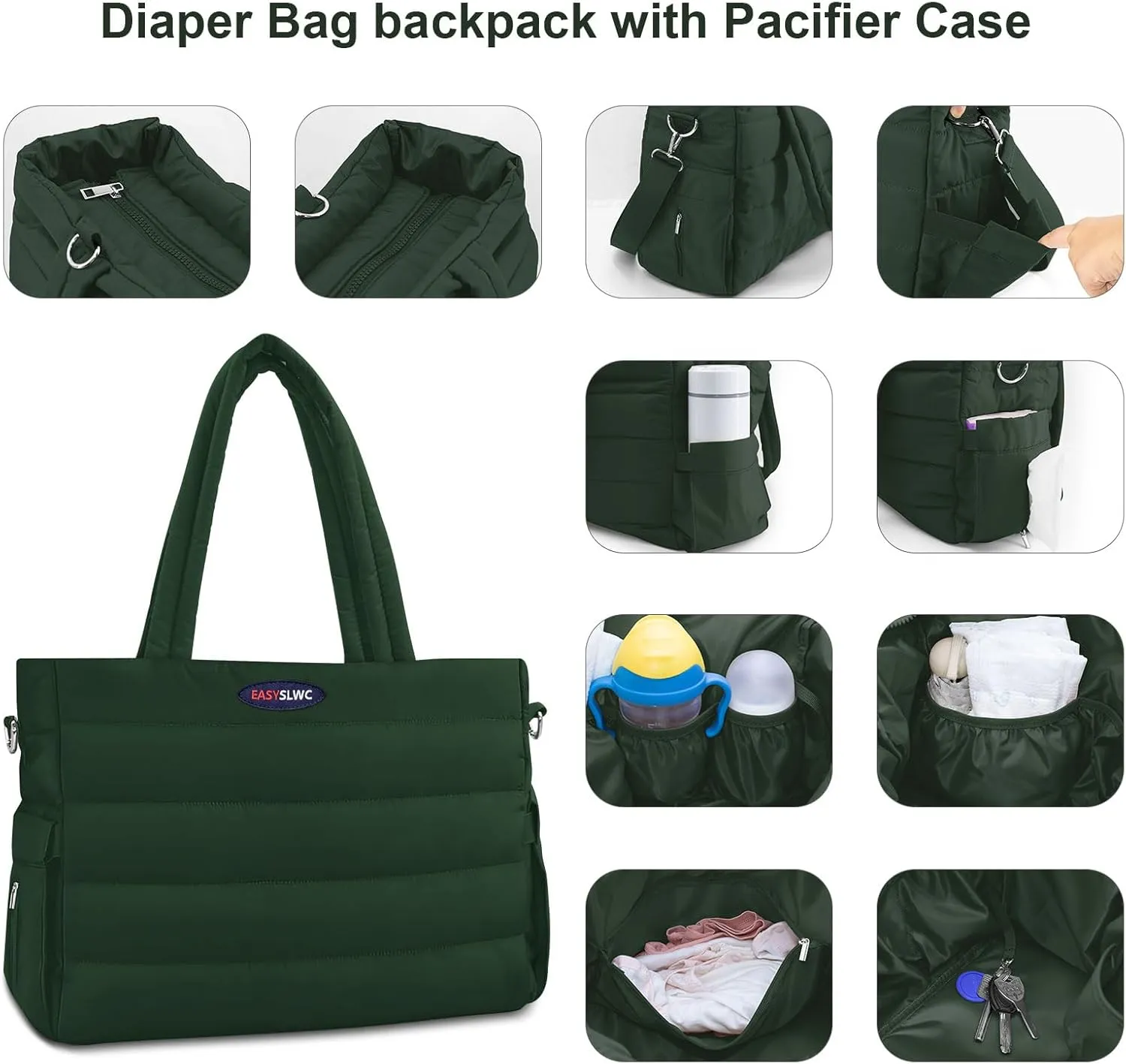 Diaper Bag Tote with Silicone Pacifier Case,Tote Bags Crossbody Hospital Bag Travel Large Mommy Bag