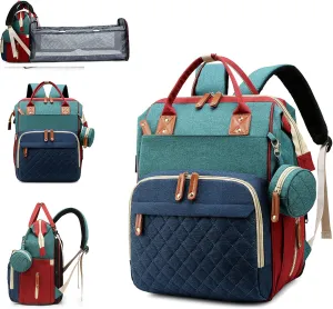 Diaper Bag with Changing Station, Waterproof 3 in 1 Baby Diaper Backpack with Foldable Changing Pad, Large Travel Back Pack for Girl Boy, Red-Green-Blue