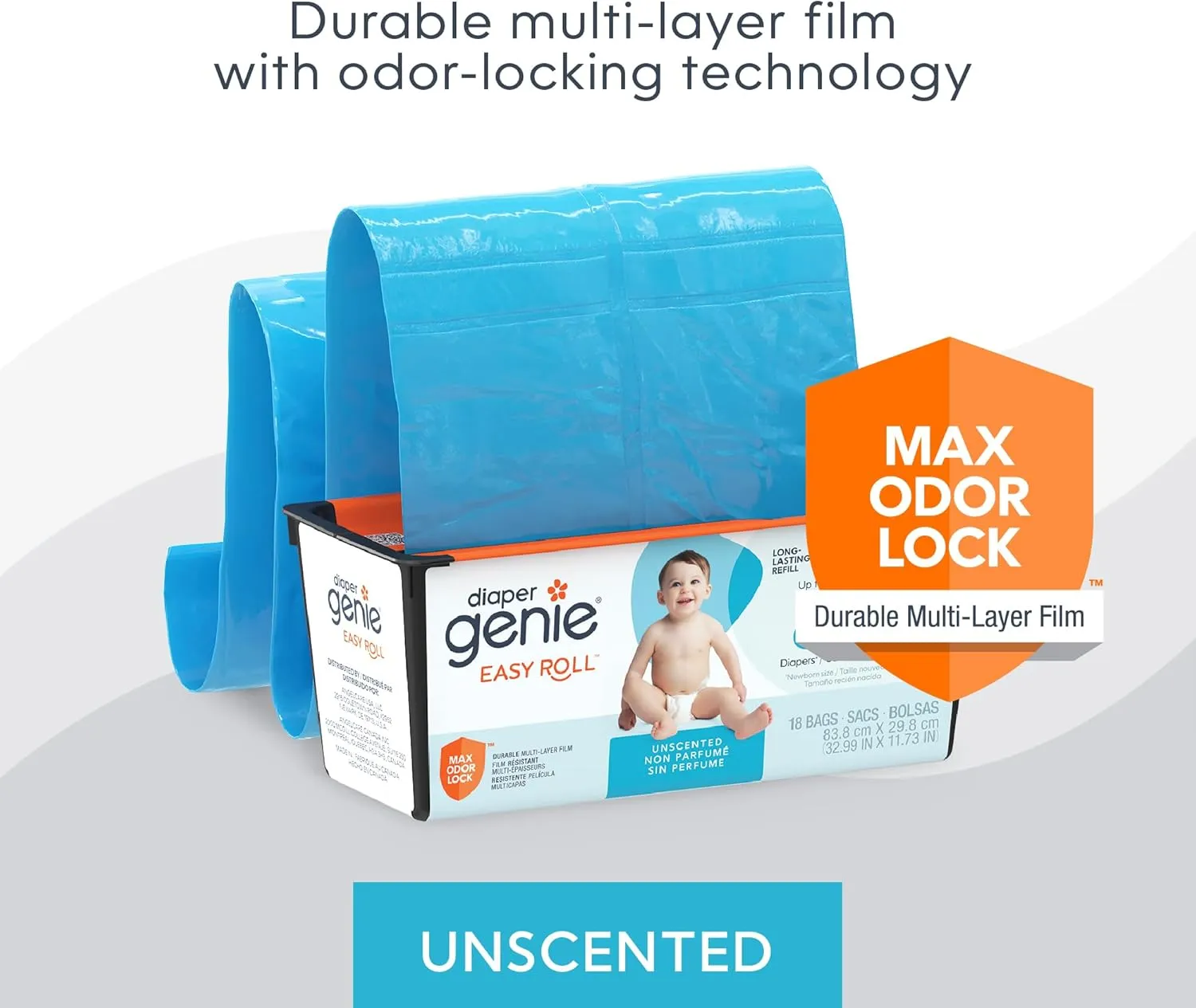 Diaper Genie Easy Roll Refill | 18 Bags Per Refill | Holds Up to 846 Newborn Diapers | Odor Control | Diaper Pail Refill Bags | Fits Diaper Genie Signature & Platinum Pails, Packaging may vary