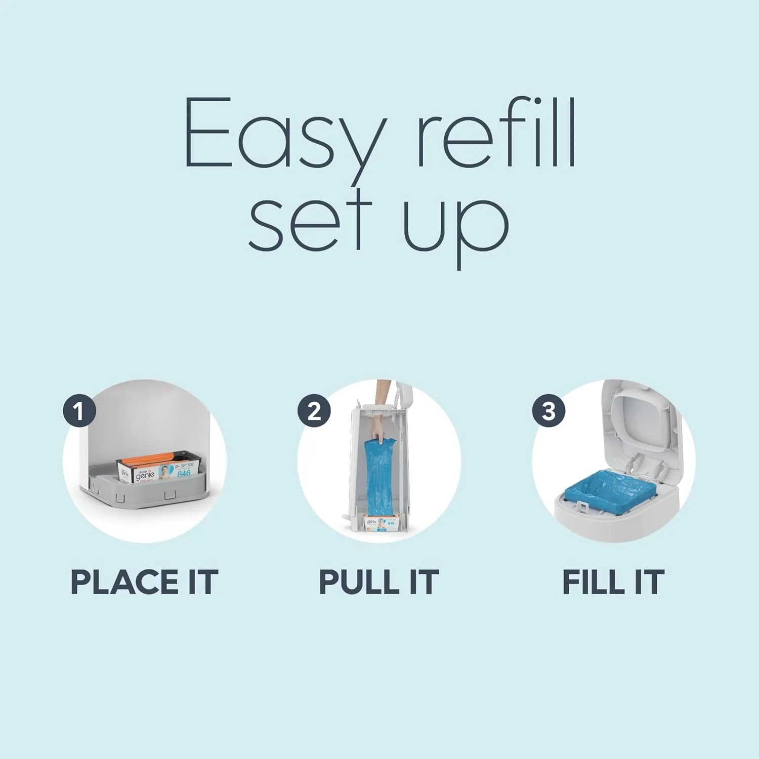 Diaper Genie Easy Roll Refill | 18 Bags Per Refill | Holds Up to 846 Newborn Diapers | Odor Control | Diaper Pail Refill Bags | Fits Diaper Genie Signature & Platinum Pails, Packaging may vary