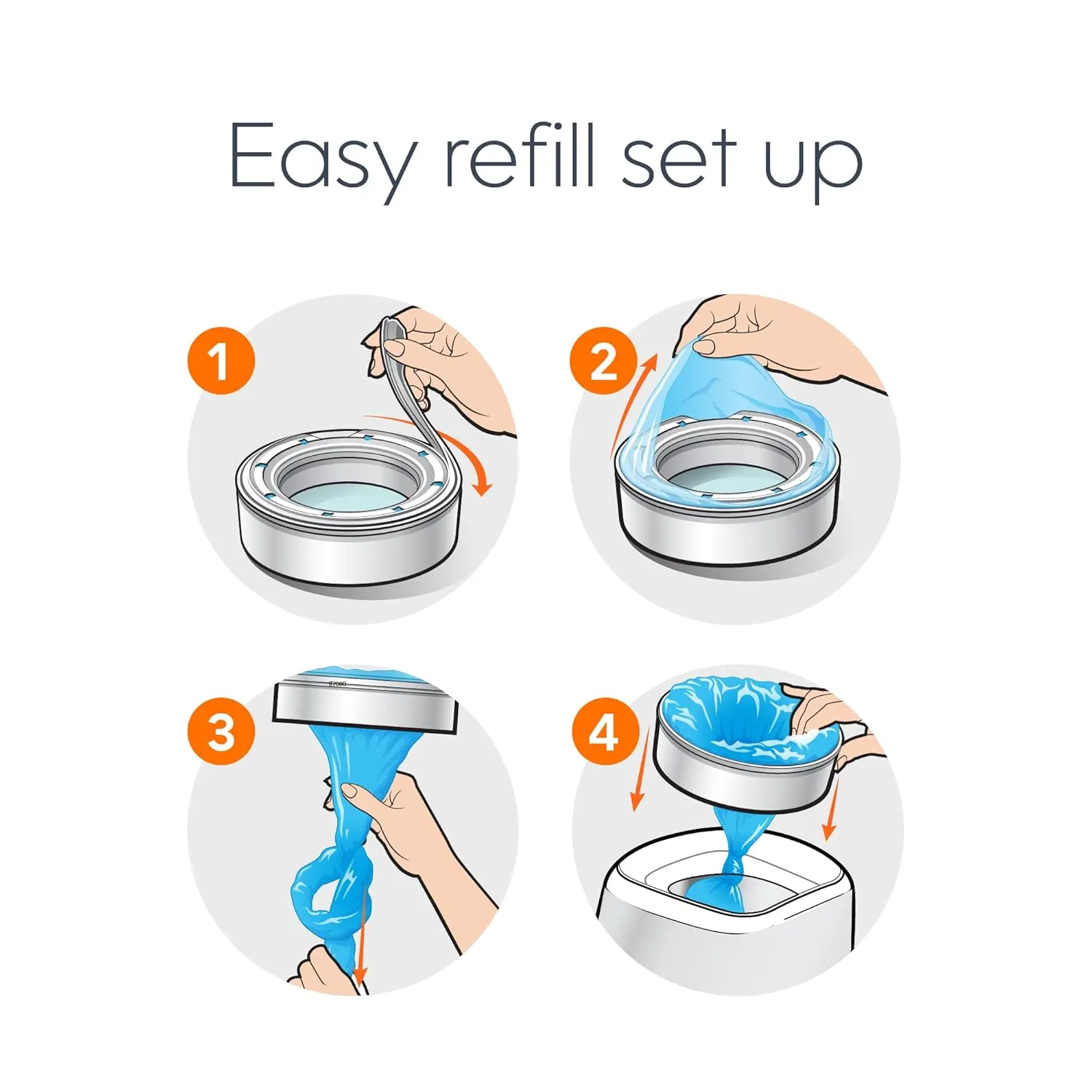 Diaper Genie Essentials Round Refill 8-Pack | Holds Up to 2560 Newborn Diapers | Features Unscented Continuous Film | Compatible with Diaper Genie Complete and Expressions Pails,8 Count (Pack of 1)