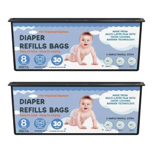 Diaper Pail Refills Bags with 30 Bags Compatible with Genie Easy Roll Signature Diaper Pails and Platinum Diaper Pails, Lasts Up to 8 Months, 7-Layer Odor-Barrier Technology, 2 Pack (60 Bags)