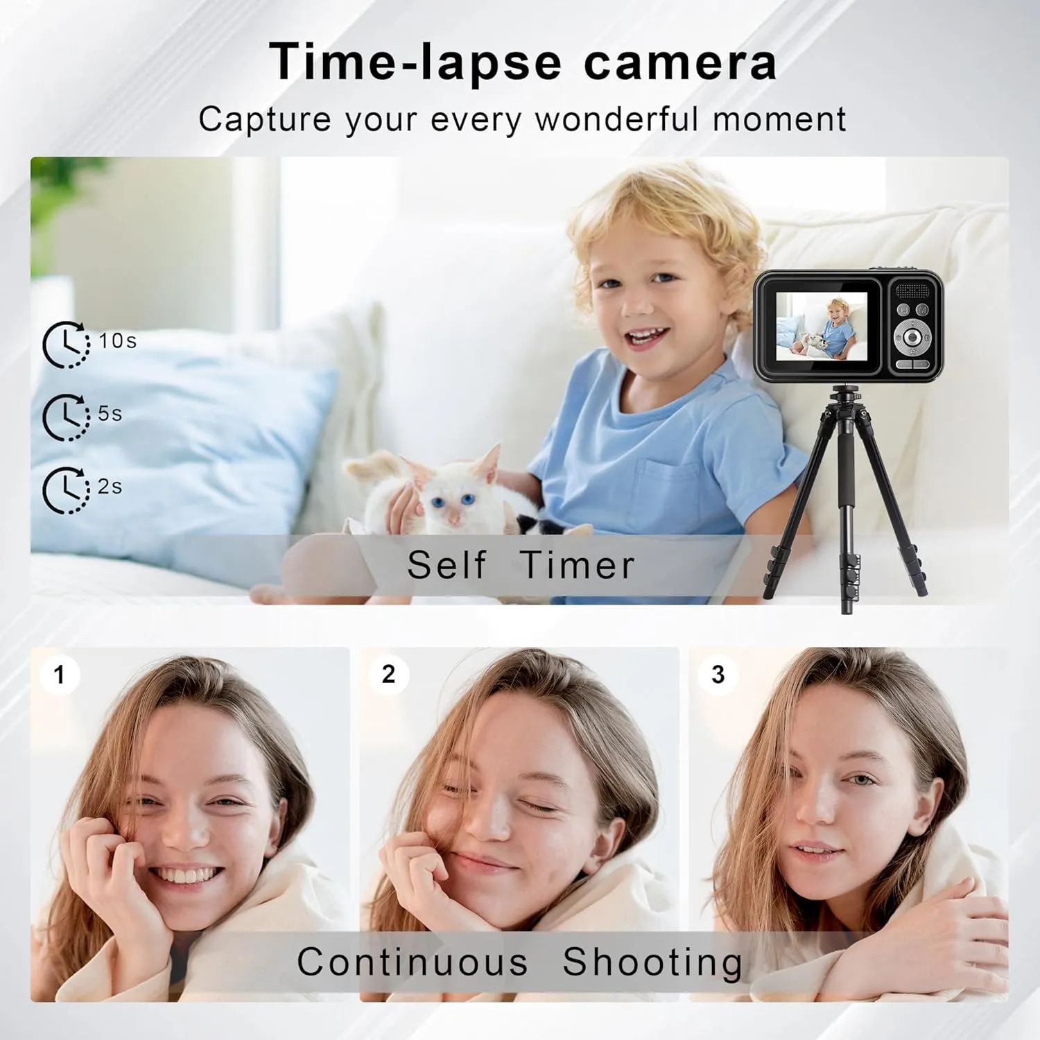 Digital Camera, Autofocus 48MP Kids Camera, FHD 1080P Point and Shoot Digital Cameras with 32GB Card, 16X Zoom Anti-Shake, Compact Camera with 1500mAh Batteries for Boys Girls Teens