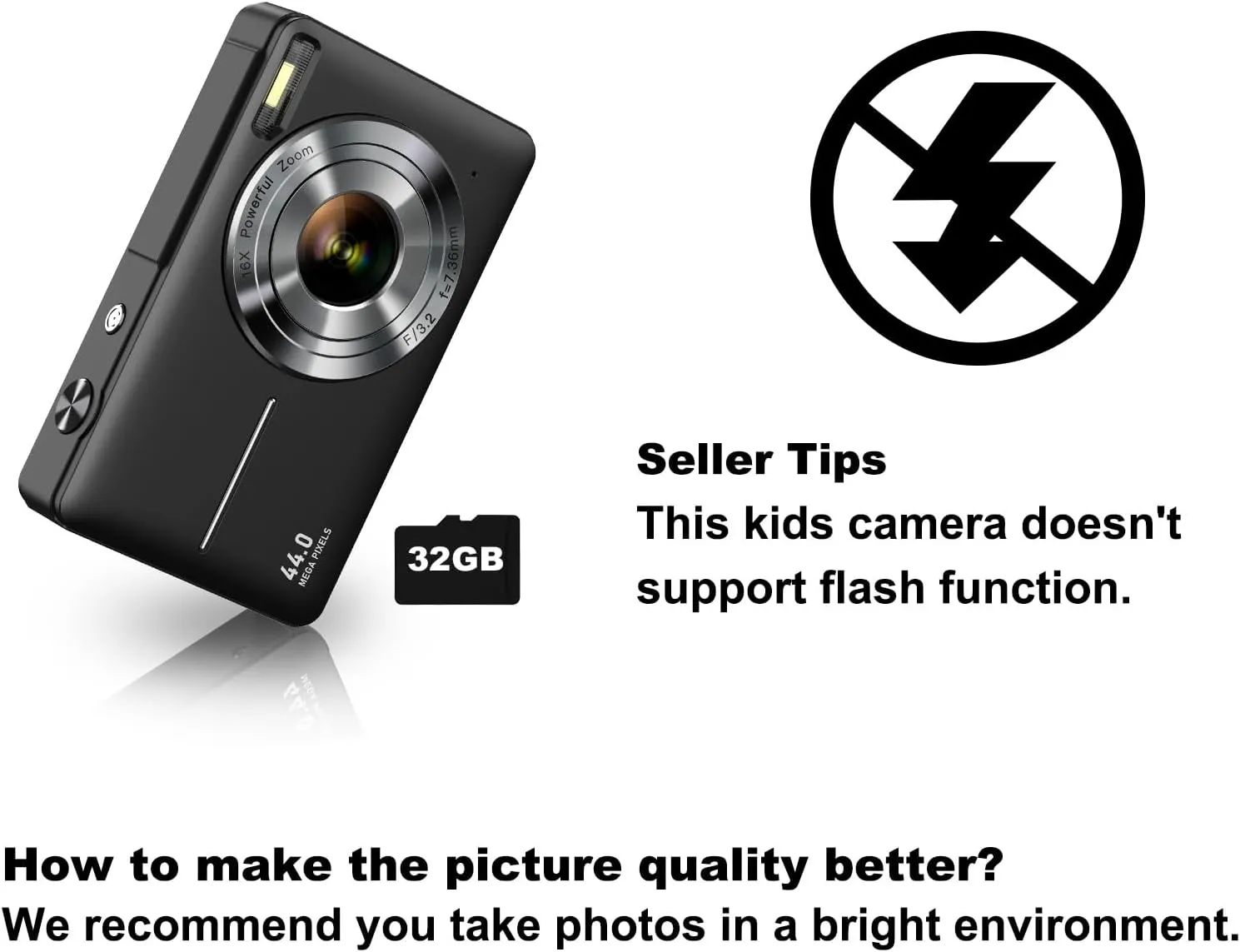 Digital Camera, Camkory FHD 1080P Kids Camera 44MP Point and Shoot Digital Cameras with 32GB SD Card, 16X Zoom, Two Batteries, Lanyard, Compact Small Camera for Kids Boys Girls