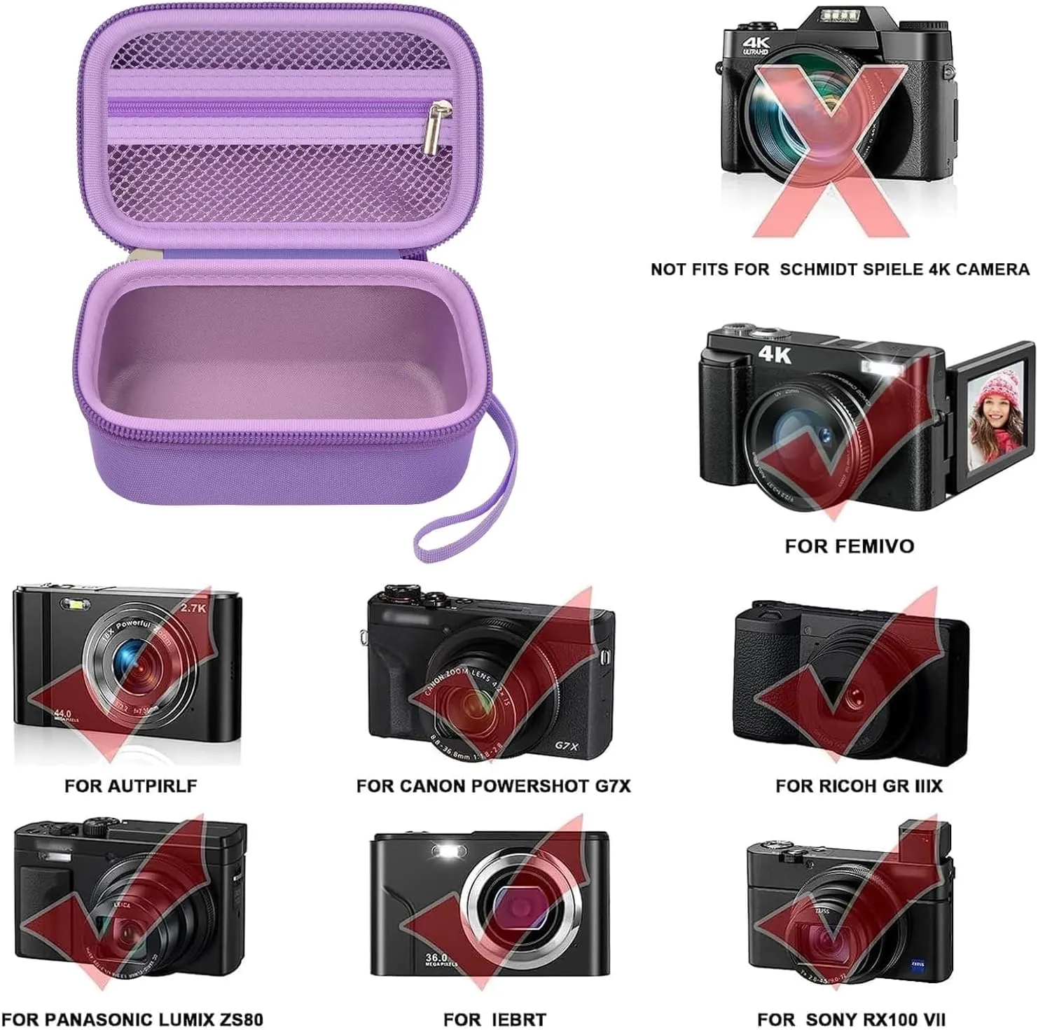 Digital Camera Case Compatible with TEBNGIHNM for Duluvulu for Oiadek for zheozeig for Zostuic for Toiauaha 4K Vlogging Camera. Storage Holder Bag for Canon PowerShot (Box Only)- Purple