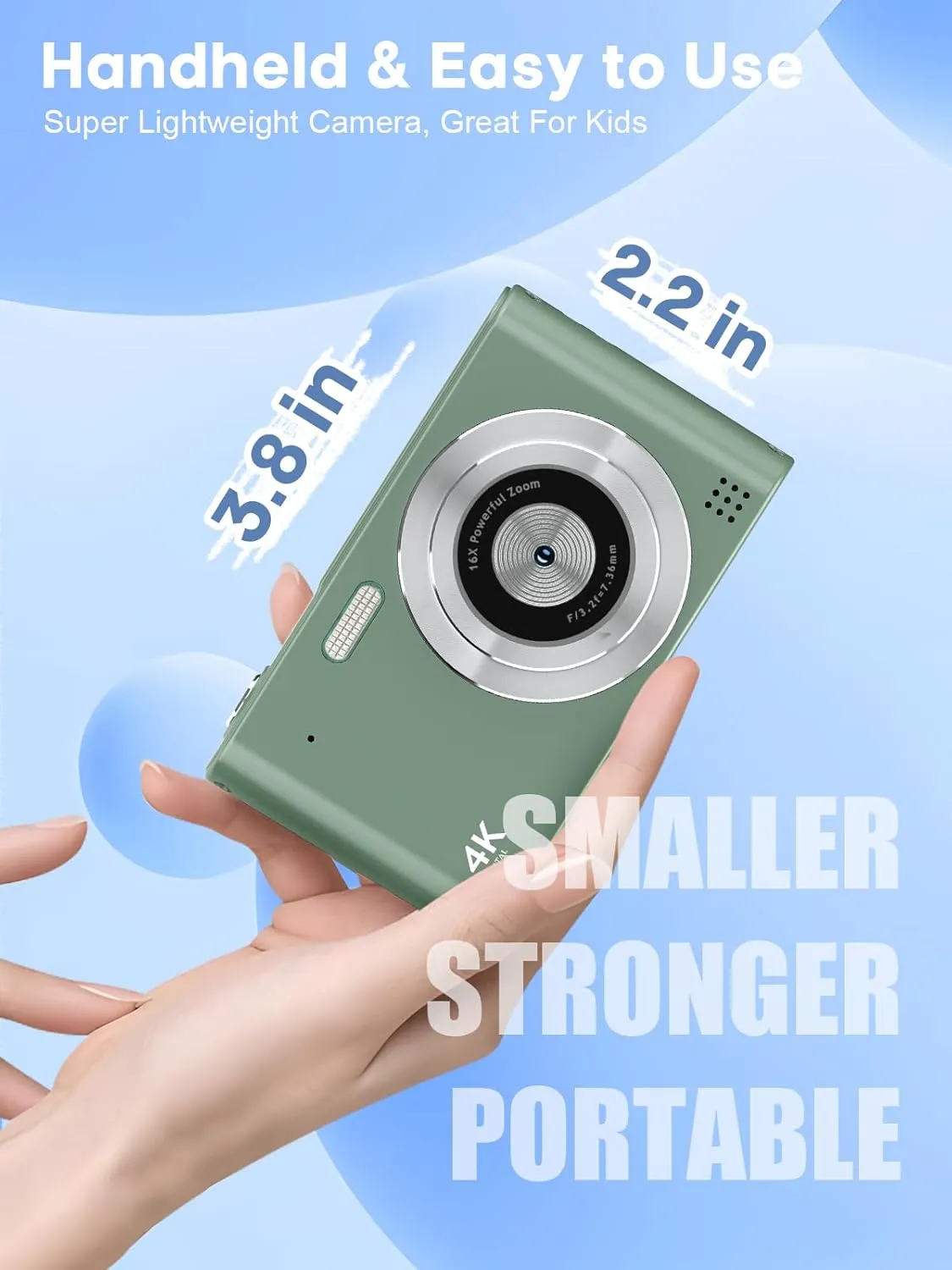 Digital Camera FHD 1080P with 32GB Card,44MP Point and Shoot Kids Camera with Anti Shake 16X Zoom，Portable Small Camera Gift for Kid Girl Boy Teen (Green)