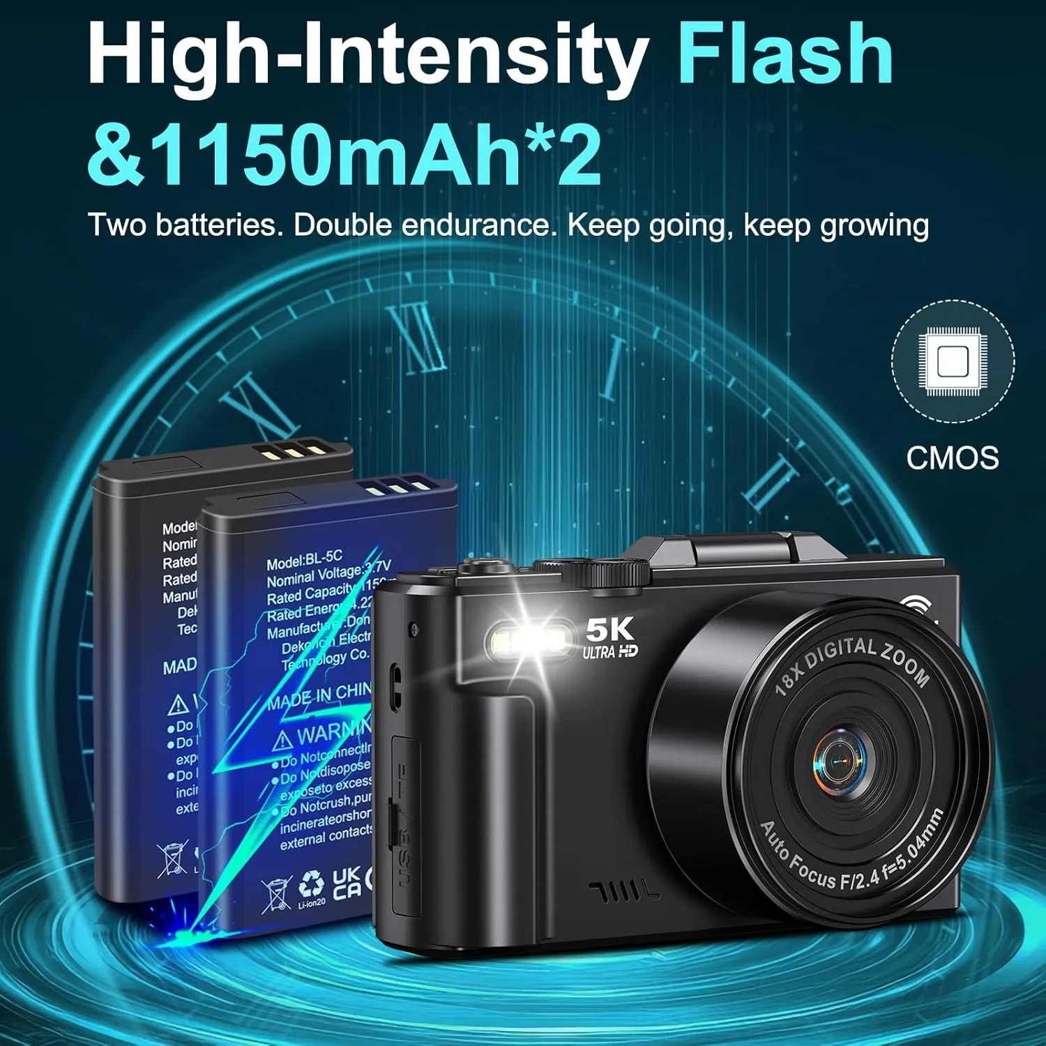 Digital Cameras for Photography 5K - 72MP Vlogging Camera for YouTube WiFi - UHD Autofocus Vlog Camera 3" 180° Flip Screen with 18X Zoom - Travel YouTube Camera Compact with 32GB SD Card, 2 Batteries
