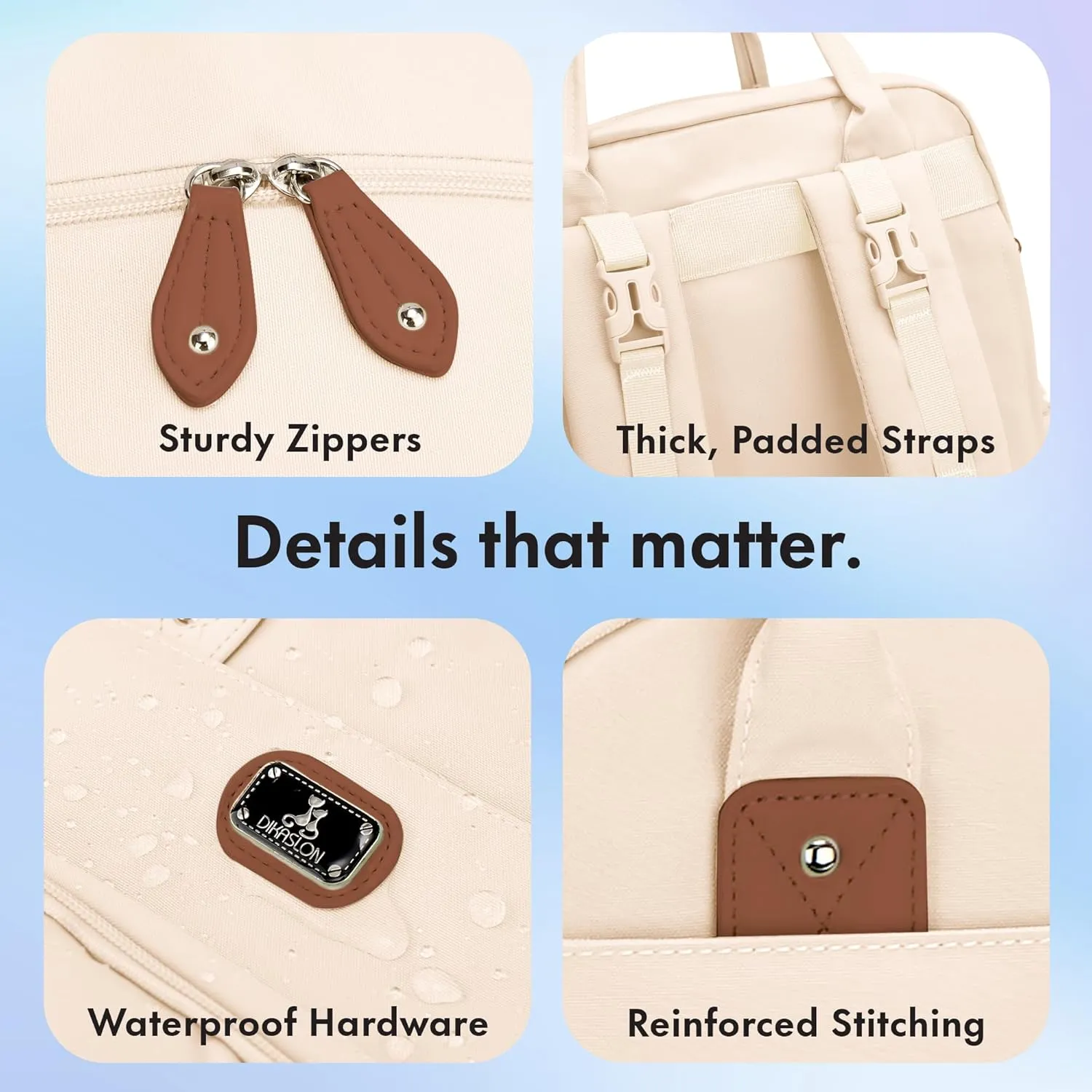 Dikaslon Diaper Bag Backpack with Portable Changing Pad, Pacifier Case and Stroller Straps, Large Unisex Baby Bags for Boys Girls, Multipurpose Travel Back Pack for Moms Dads,Off White