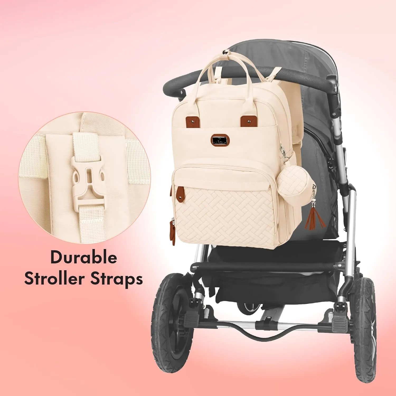 Dikaslon Diaper Bag Backpack with Portable Changing Pad, Pacifier Case and Stroller Straps, Large Unisex Baby Bags for Boys Girls, Multipurpose Travel Back Pack for Moms Dads,Off White