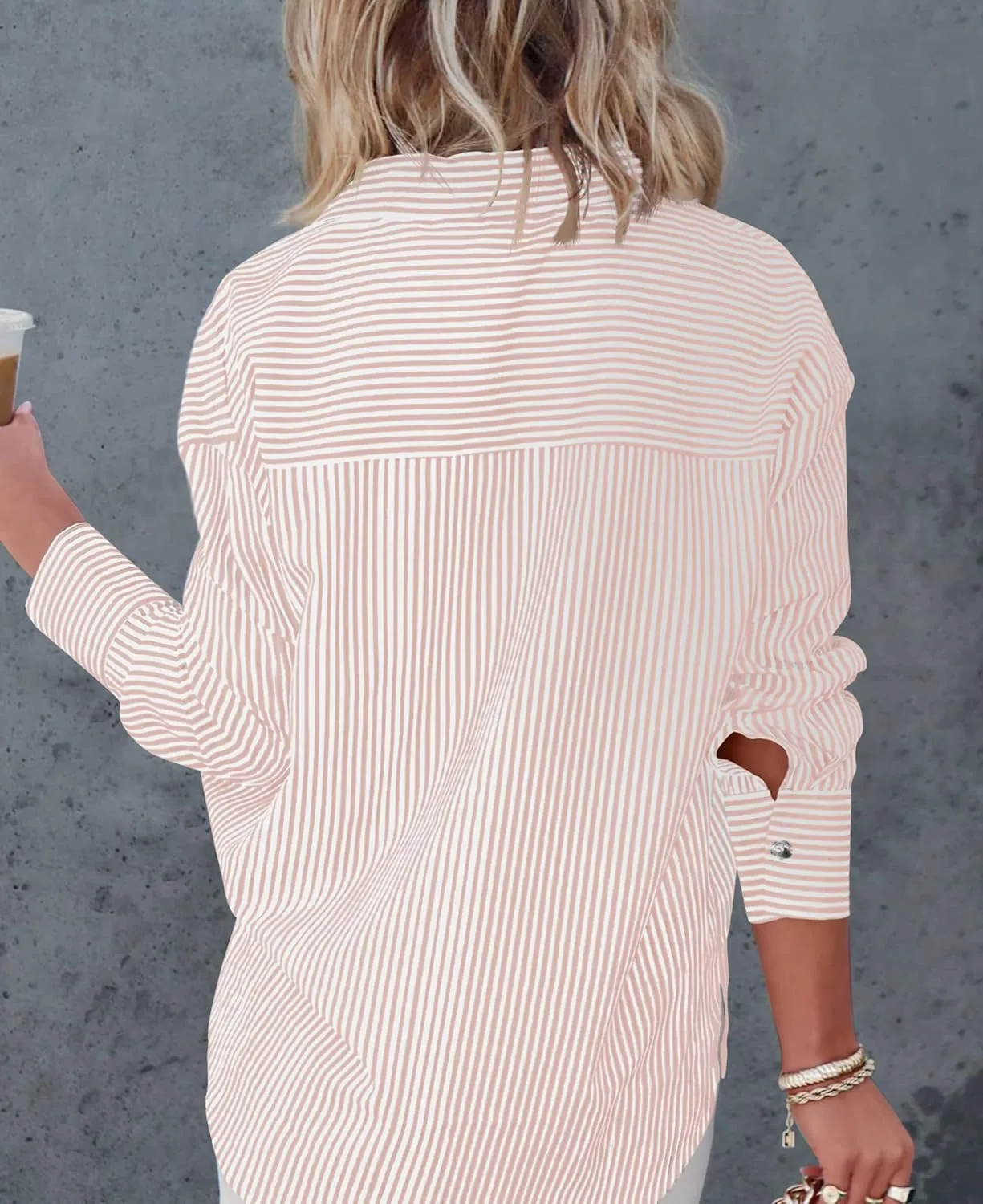 Diosun Womens Striped Button Down Shirts Classic Long Sleeve Stylish Collared Office Work Blouses Tops